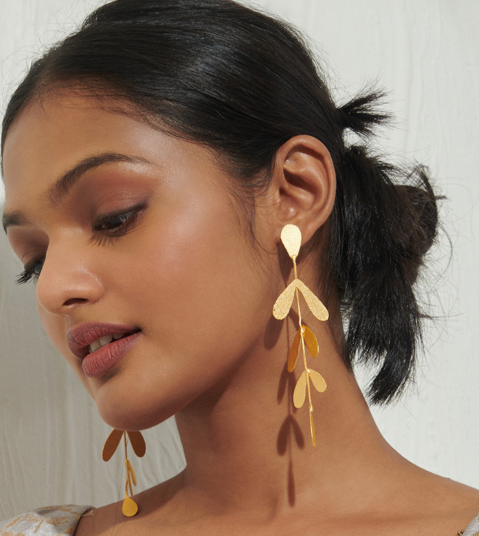 Leafing You Be Danglers | Metallic Gold Plated