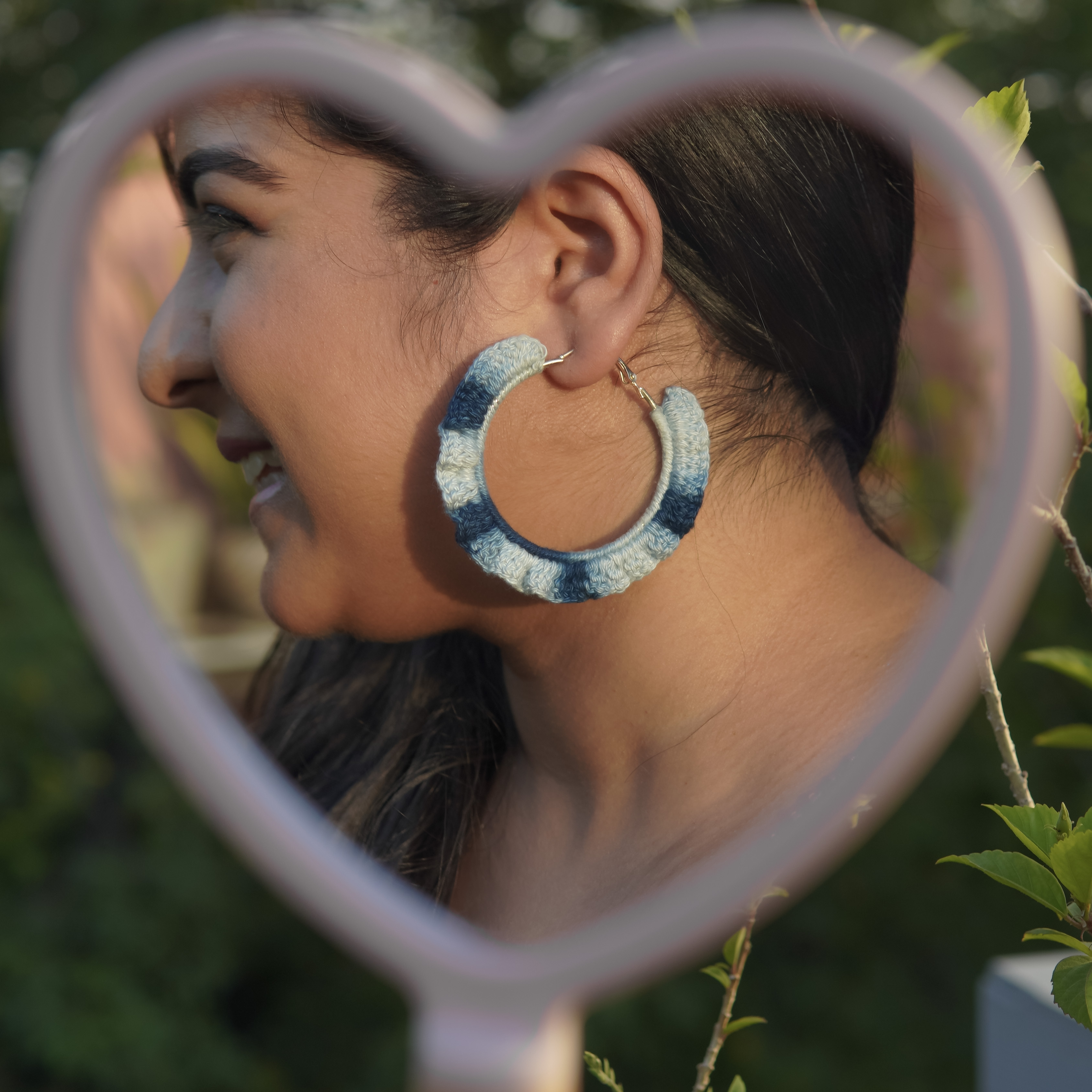 Denim Pankh Crochet Hoops | Handmade | Feather Light Weight thumbnail 2