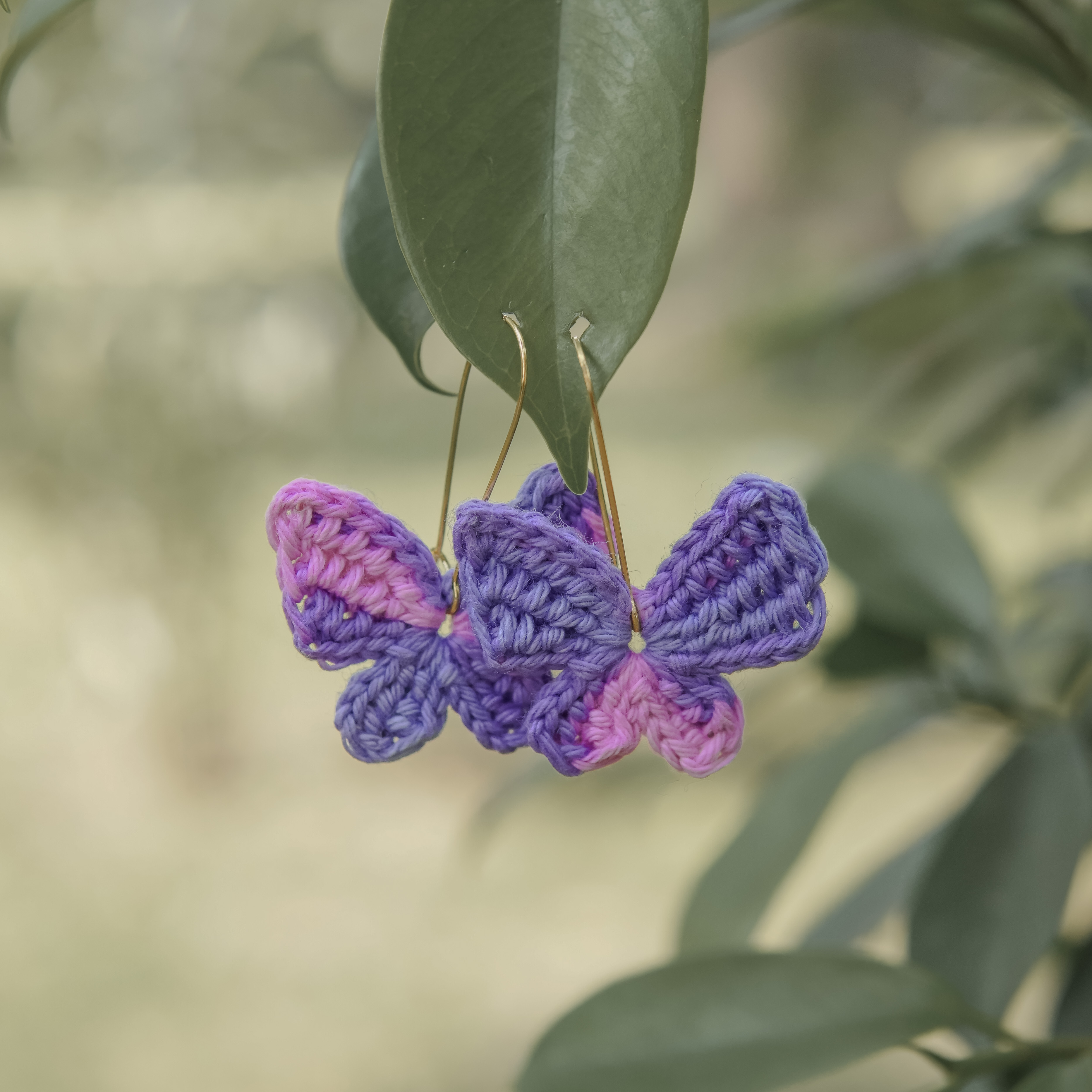 Pink & Purple Titli Crochet Earrings | Handmade | Feather Light Weight thumbnail 3