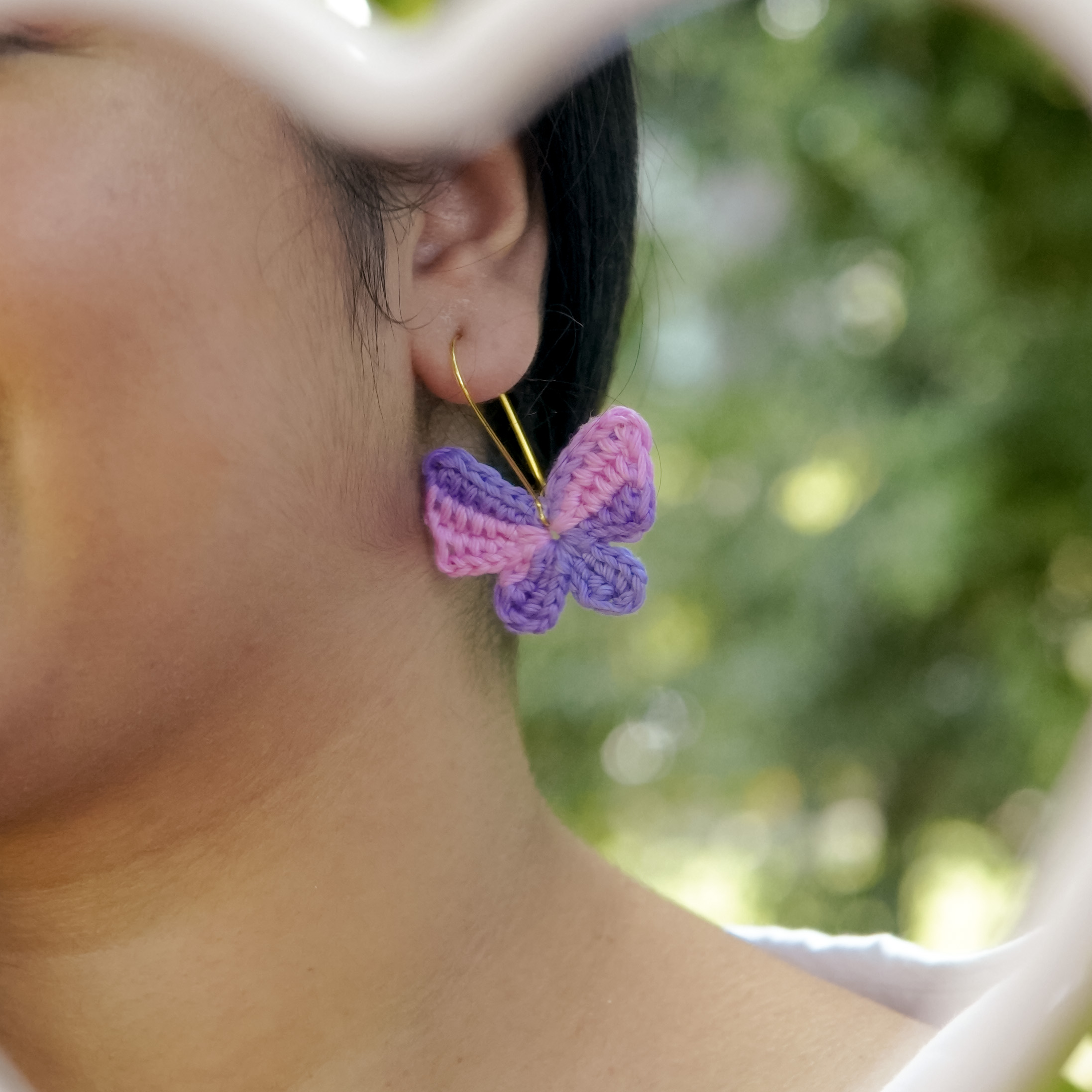 Pink & Purple Titli Crochet Earrings | Handmade | Feather Light Weight thumbnail 2