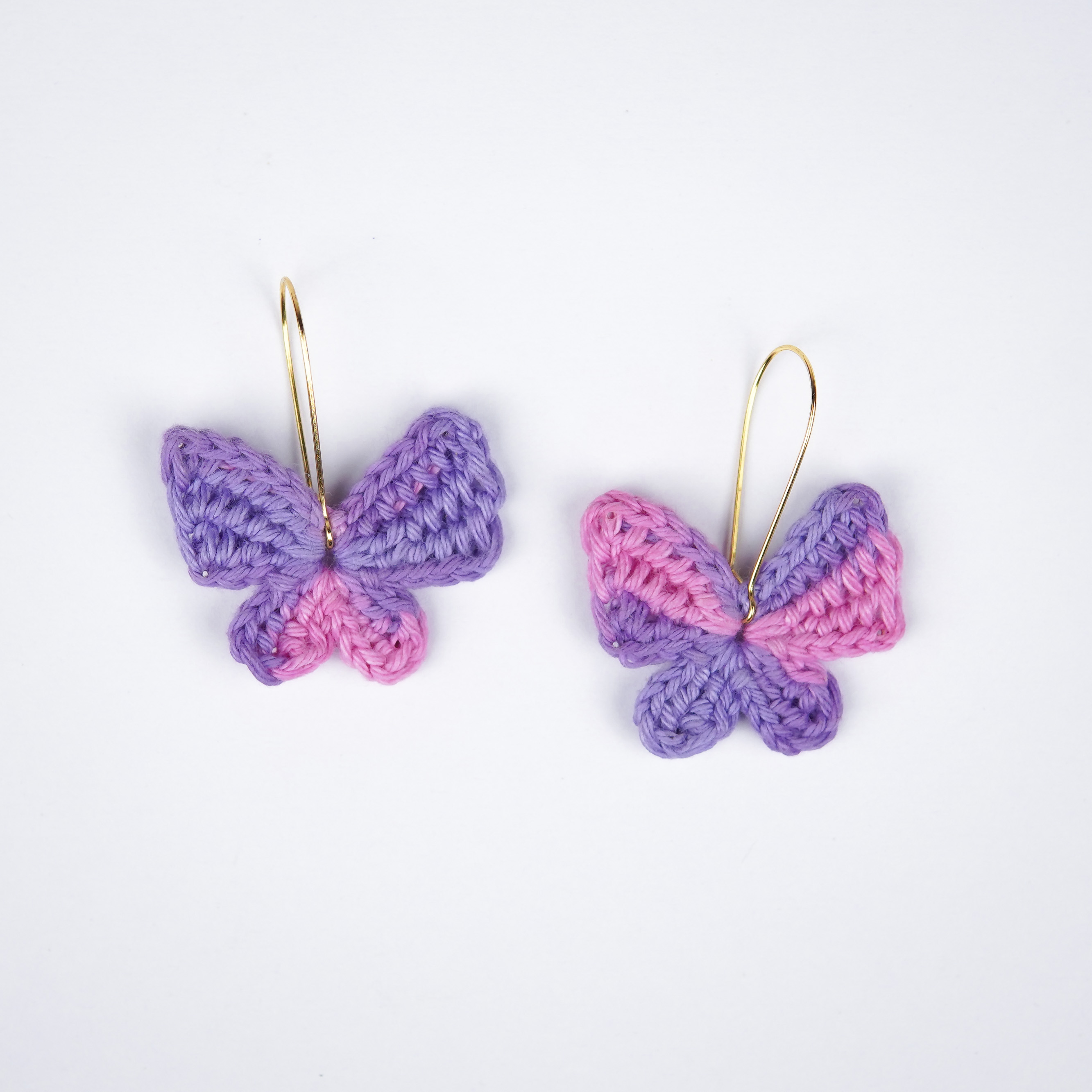 Pink & Purple Titli Crochet Earrings | Handmade | Feather Light Weight
