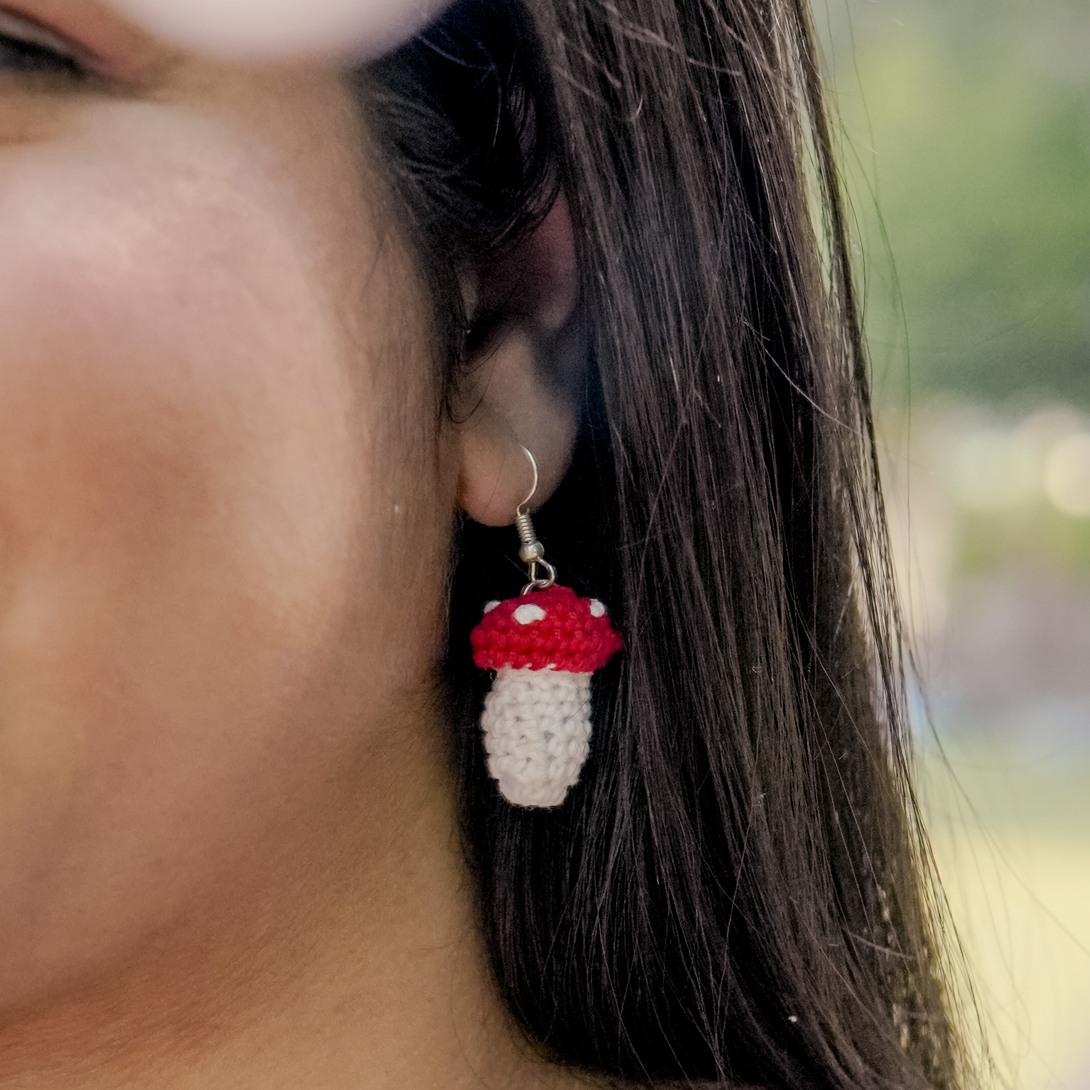 Mushroom Crochet Earrings | Handmade | Feather Light Weight thumbnail 2