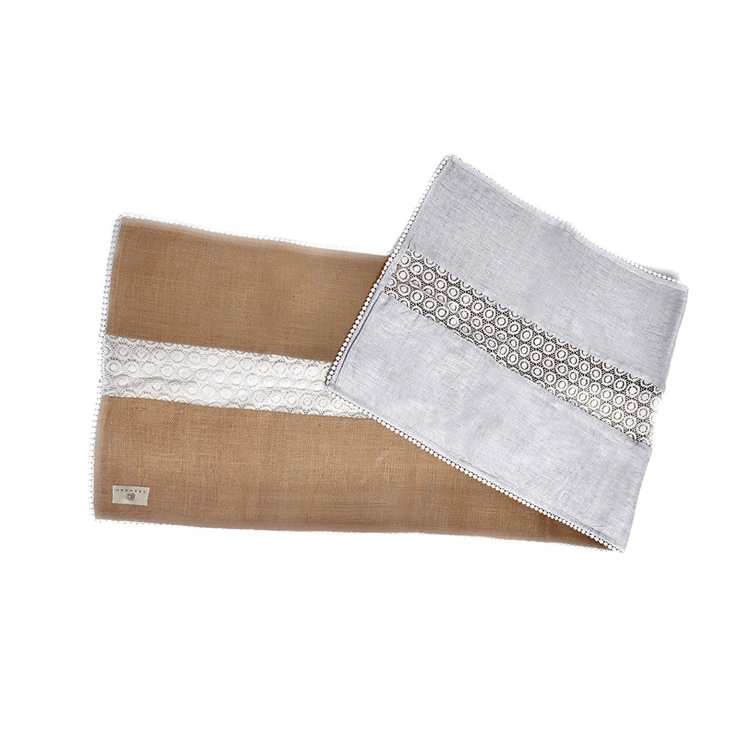 Hemp and Jute Reversible Table Runner with Lace detailing - alternate view