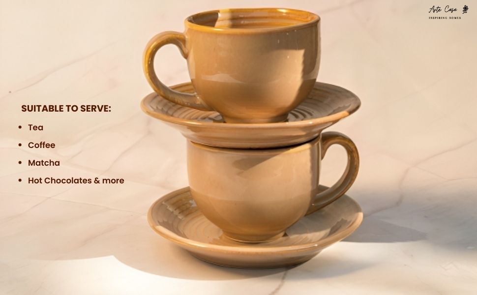 Beige Bloom Tea Set | 6 Cups + 6 Saucers thumbnail 2