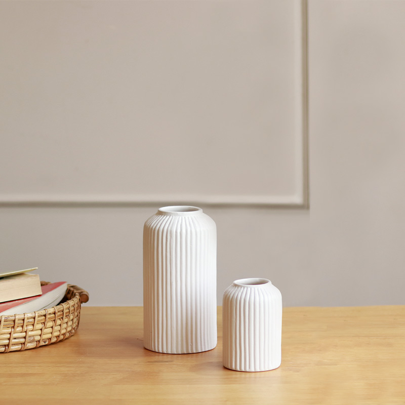 White Ribbed Vase Combo- Set of 3 | Small, Large & Medium thumbnail 3
