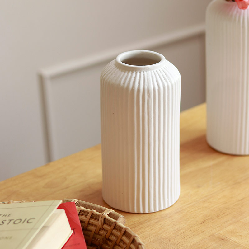 White Ribbed Vase Combo- Set of 3 | Small, Large & Medium - alternate view