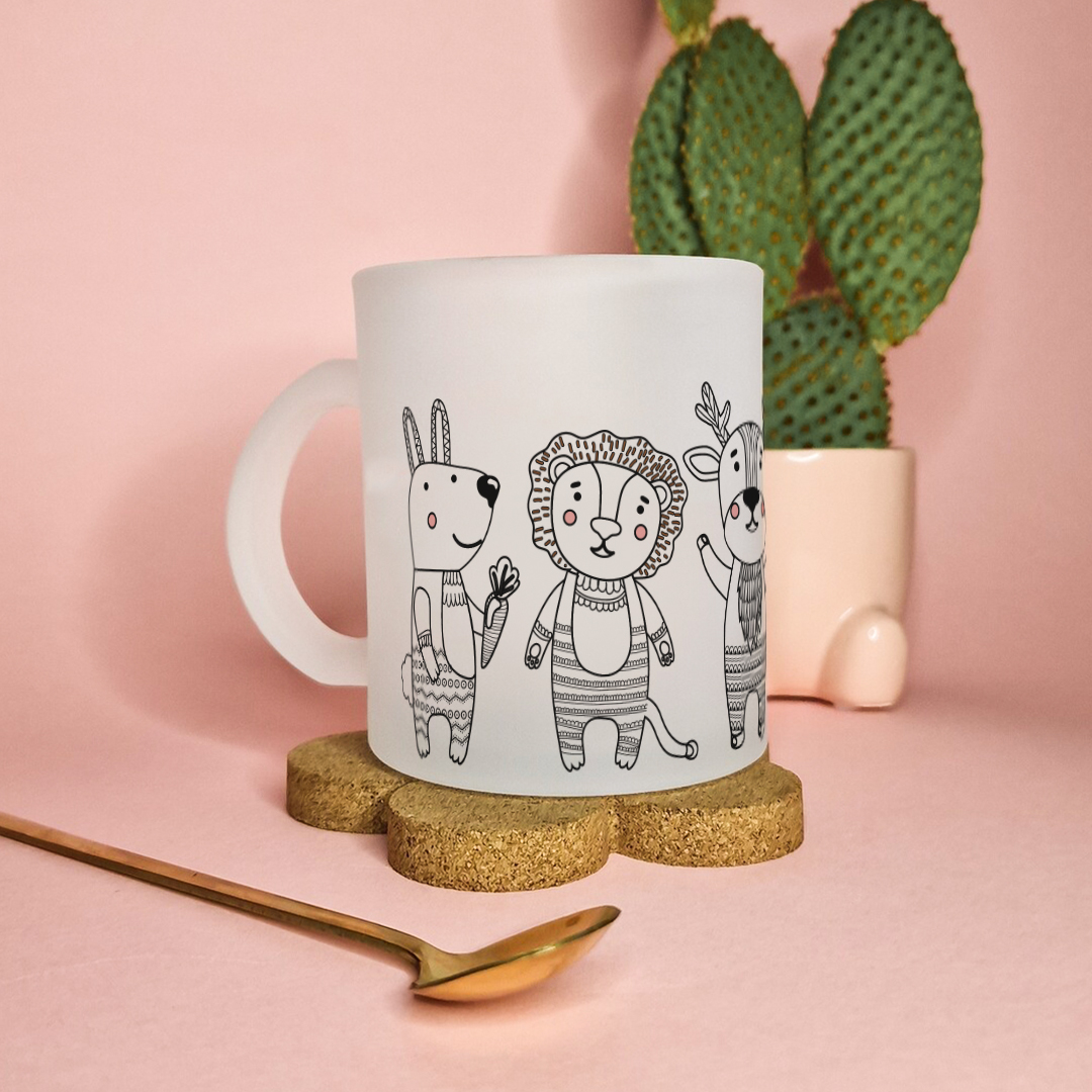 Animal Frosted Glass Coffee Mug | 350 ml | Black & White