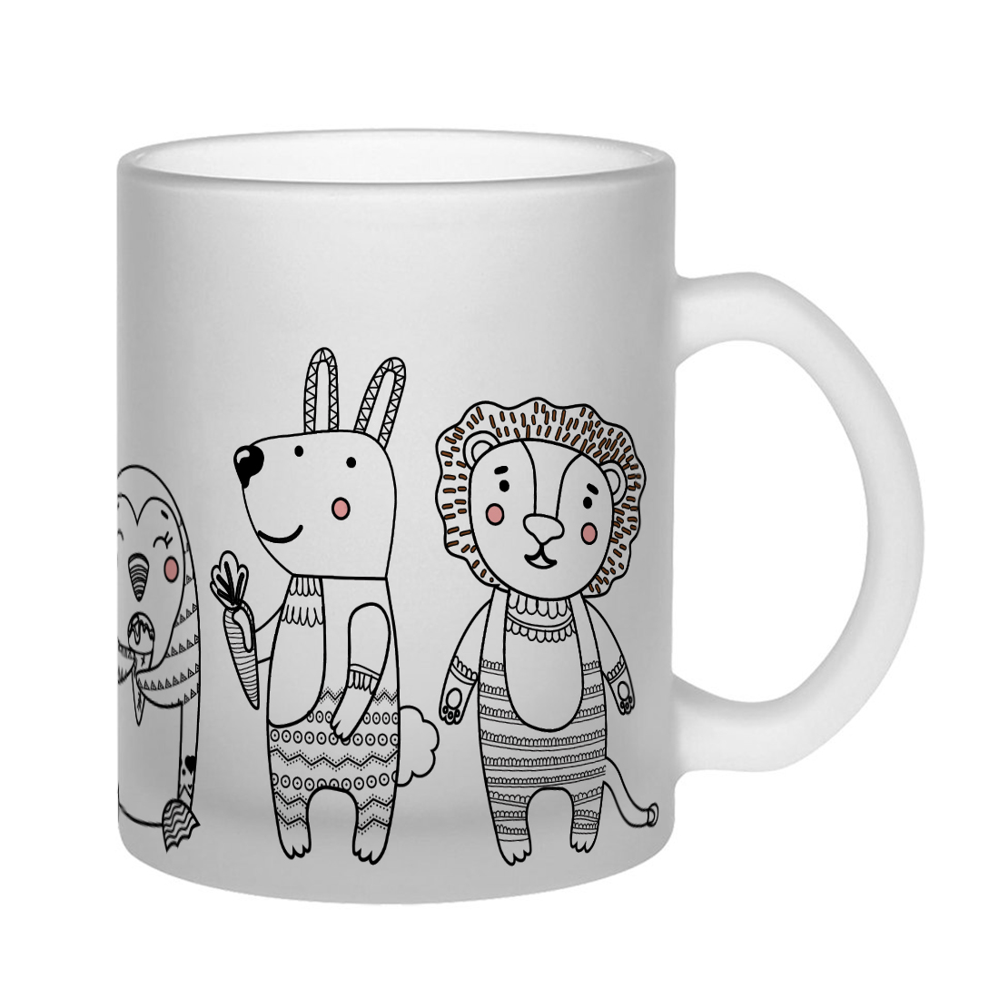 Animal Frosted Glass Coffee Mug | 350 ml | Black & White thumbnail 2