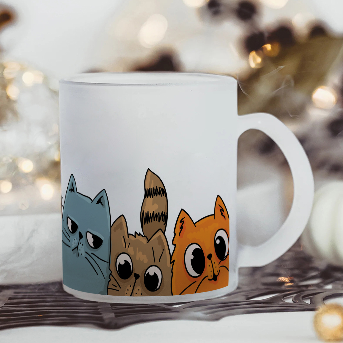 Cats Frosted Glass Coffee Mug | 350ml  thumbnail 4