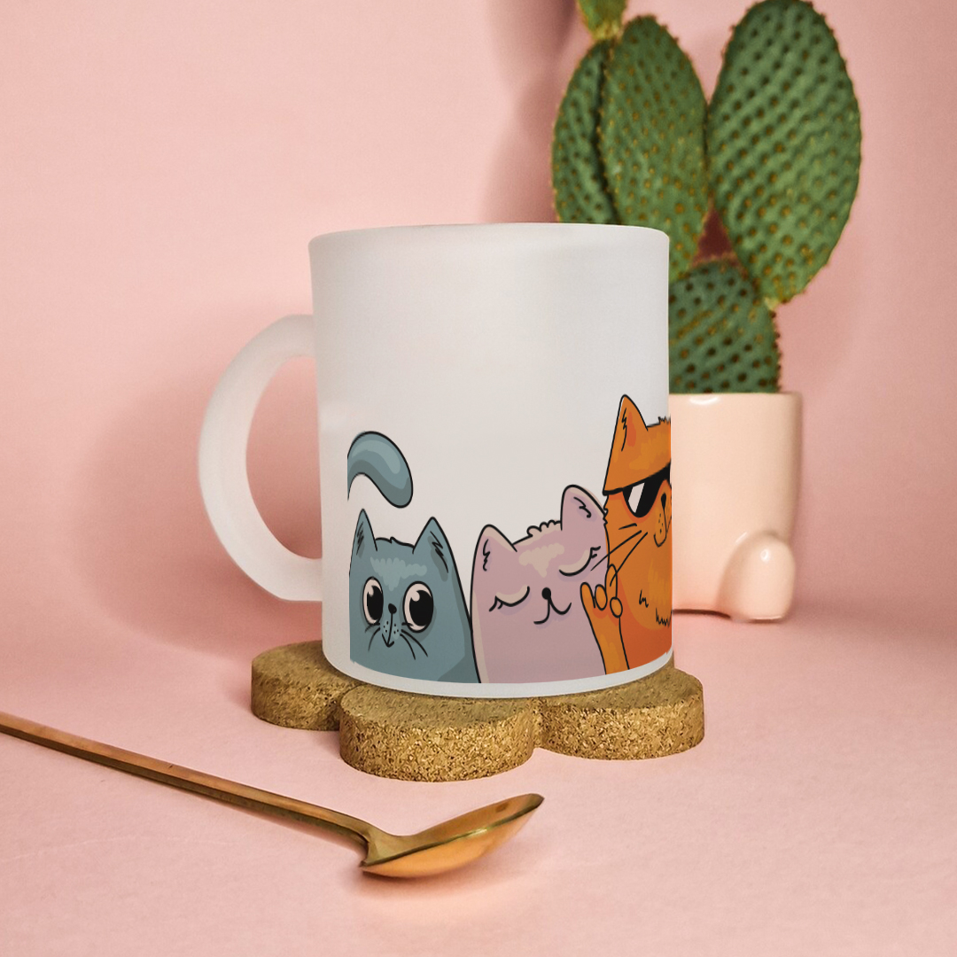 Cats Frosted Glass Coffee Mug | 350ml 