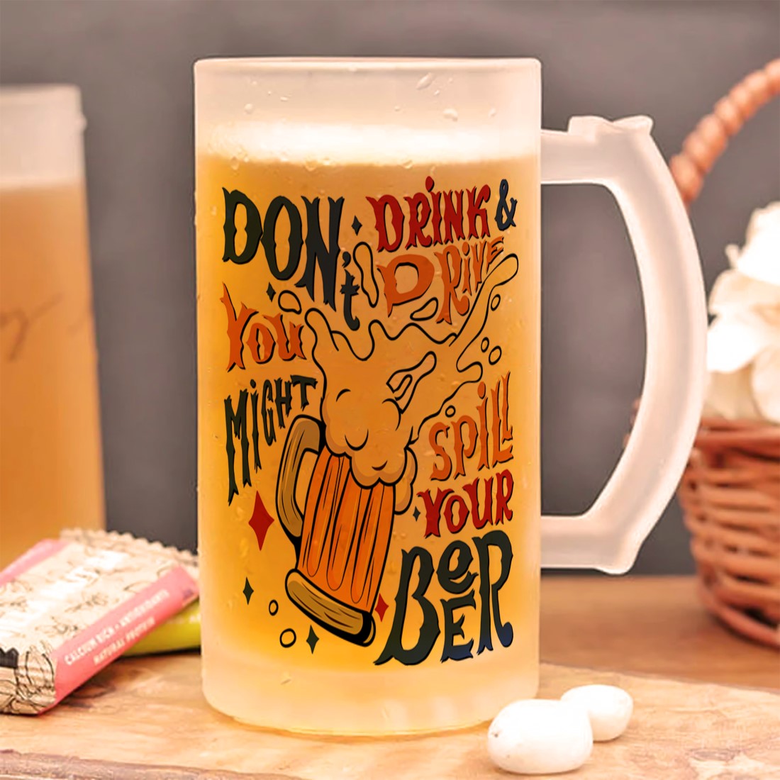 Don't Drink and Drive Frosted Printed Beer Mug | 500ml - alternate view