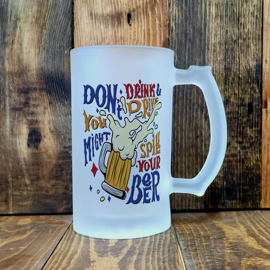 Don't Drink and Drive Frosted Printed Beer Mug | 500ml thumbnail 3