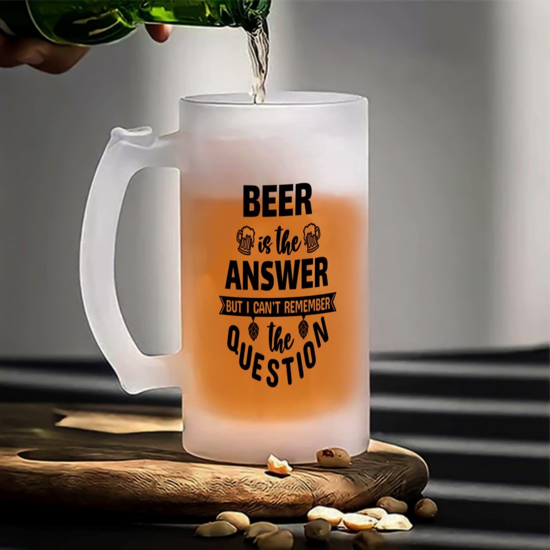 Beer is the Answer Frosted Printed Beer Mug | 500ml