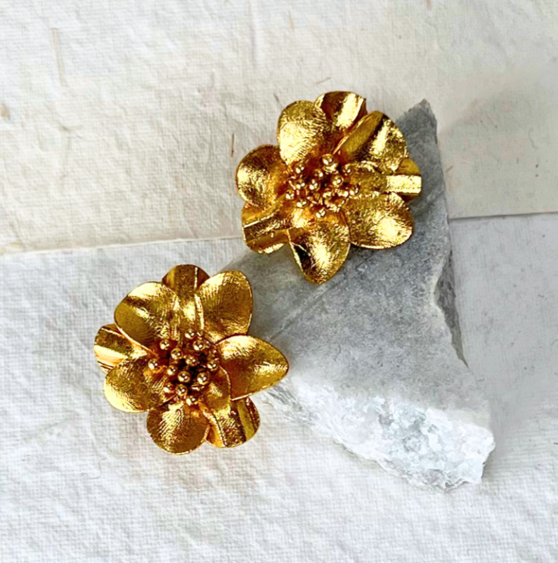 Floral Petra Studs | 18k Gold Plated Earrings thumbnail 2