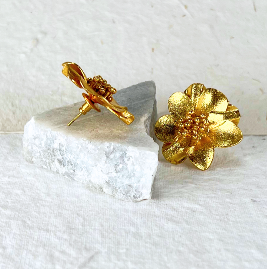 Floral Petra Studs | 18k Gold Plated Earrings thumbnail 3