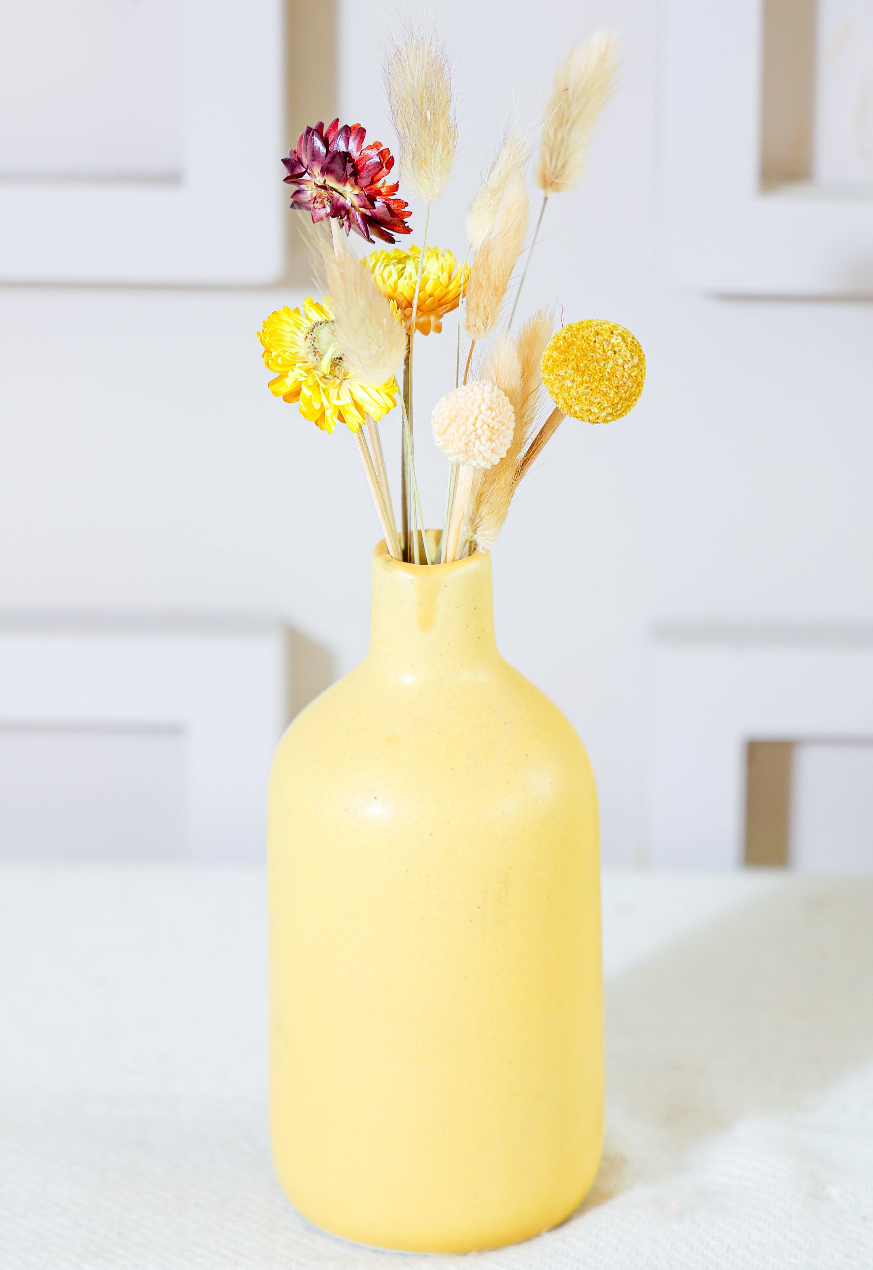 Bottle Vase with Summer Breeze Dried Flowers Bunch