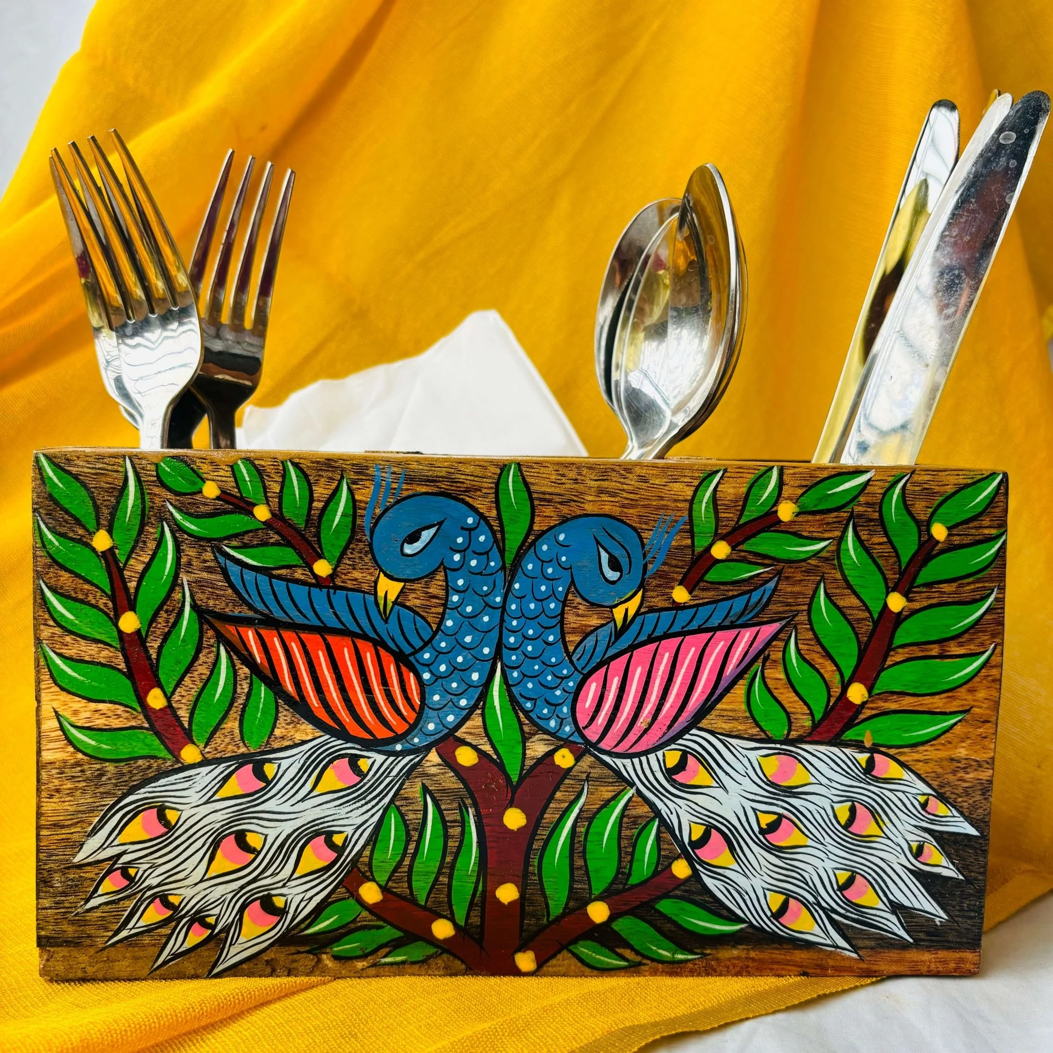 Naaz Wooden Multipurpose Holder | Pen Stand | Cutlery Caddy | Table Decor