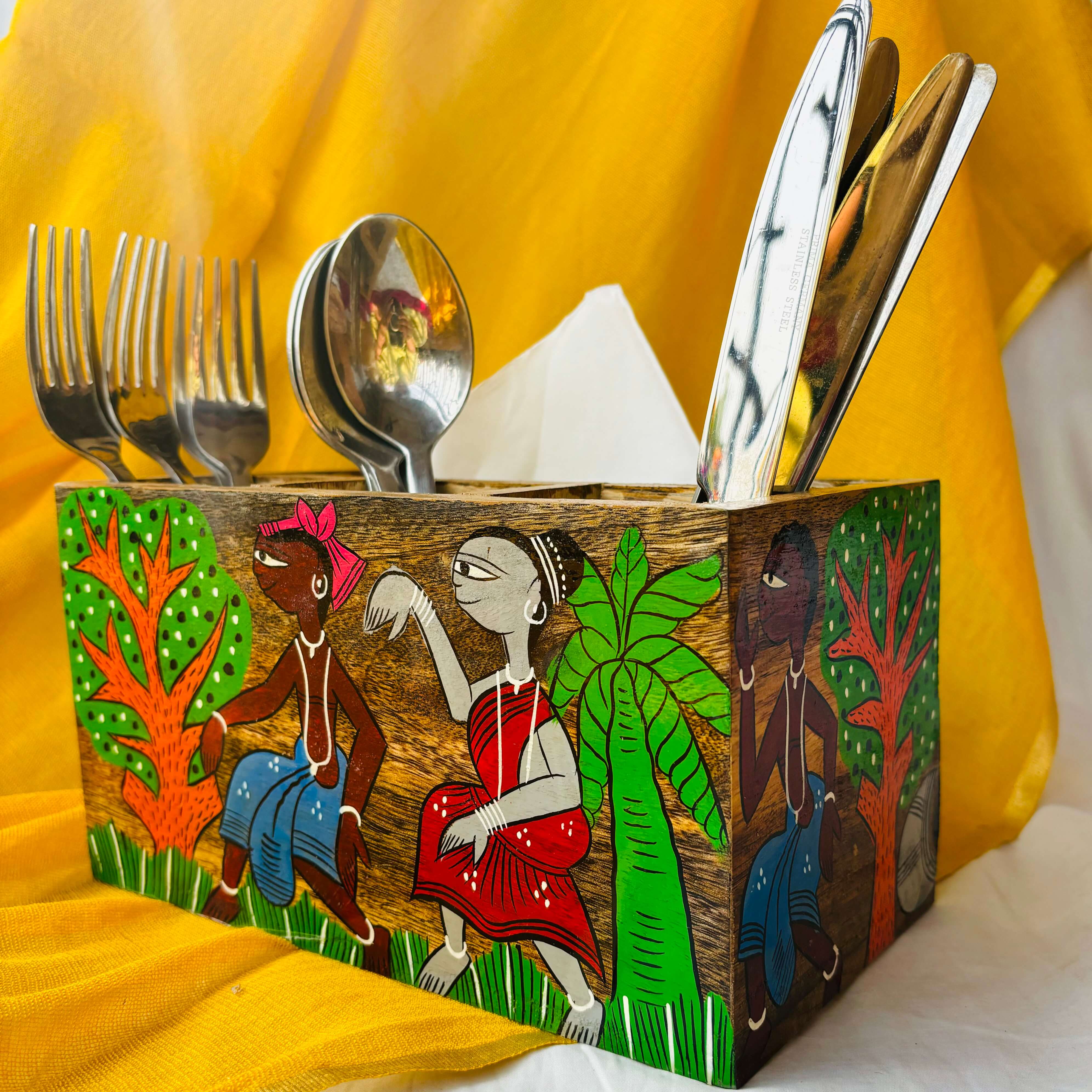 Sangam Wooden Multipurpose Holder | Pen Stand | Cutlery Caddy | Table Decor