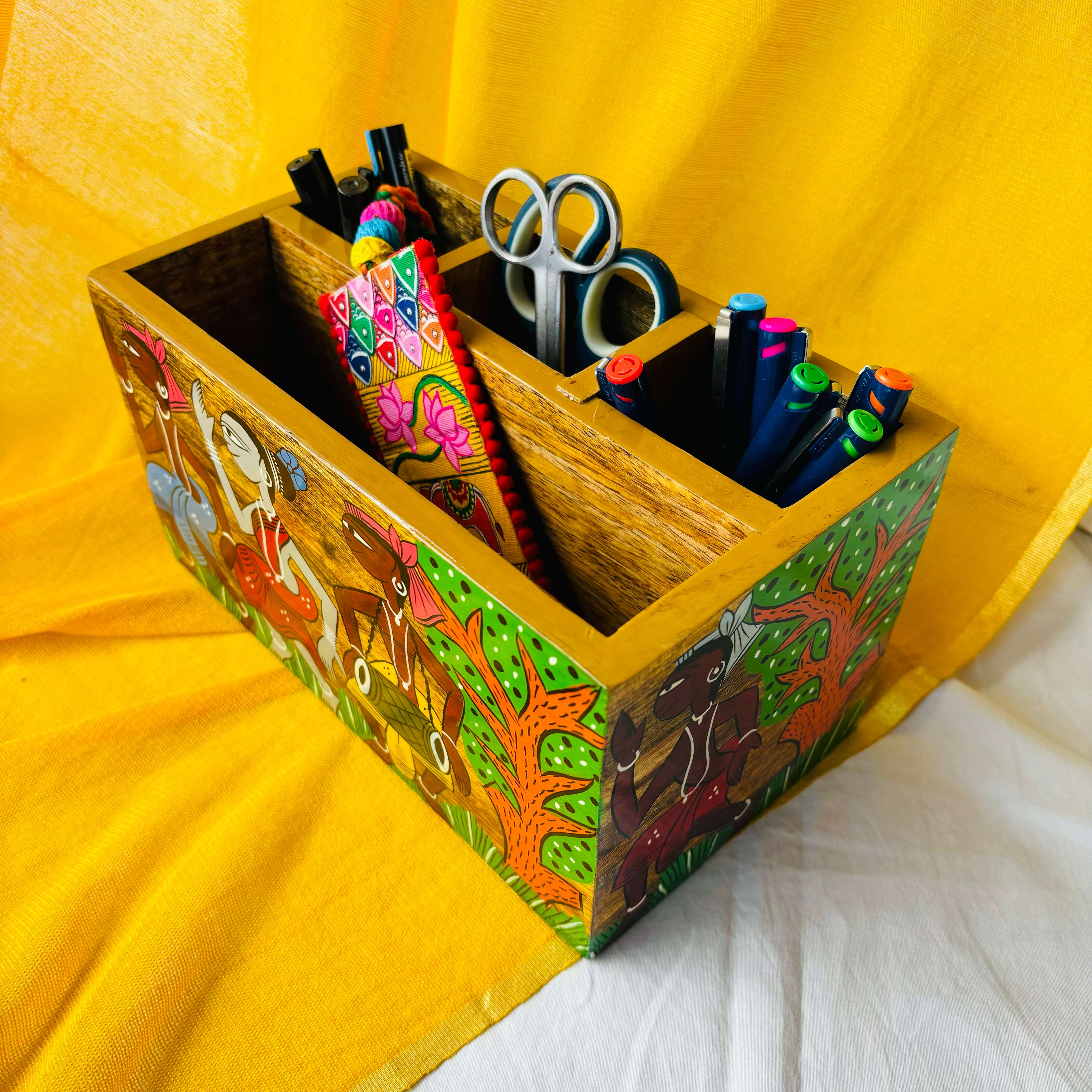 Sangam Wooden Multipurpose Holder | Pen Stand | Cutlery Caddy | Table Decor thumbnail 2