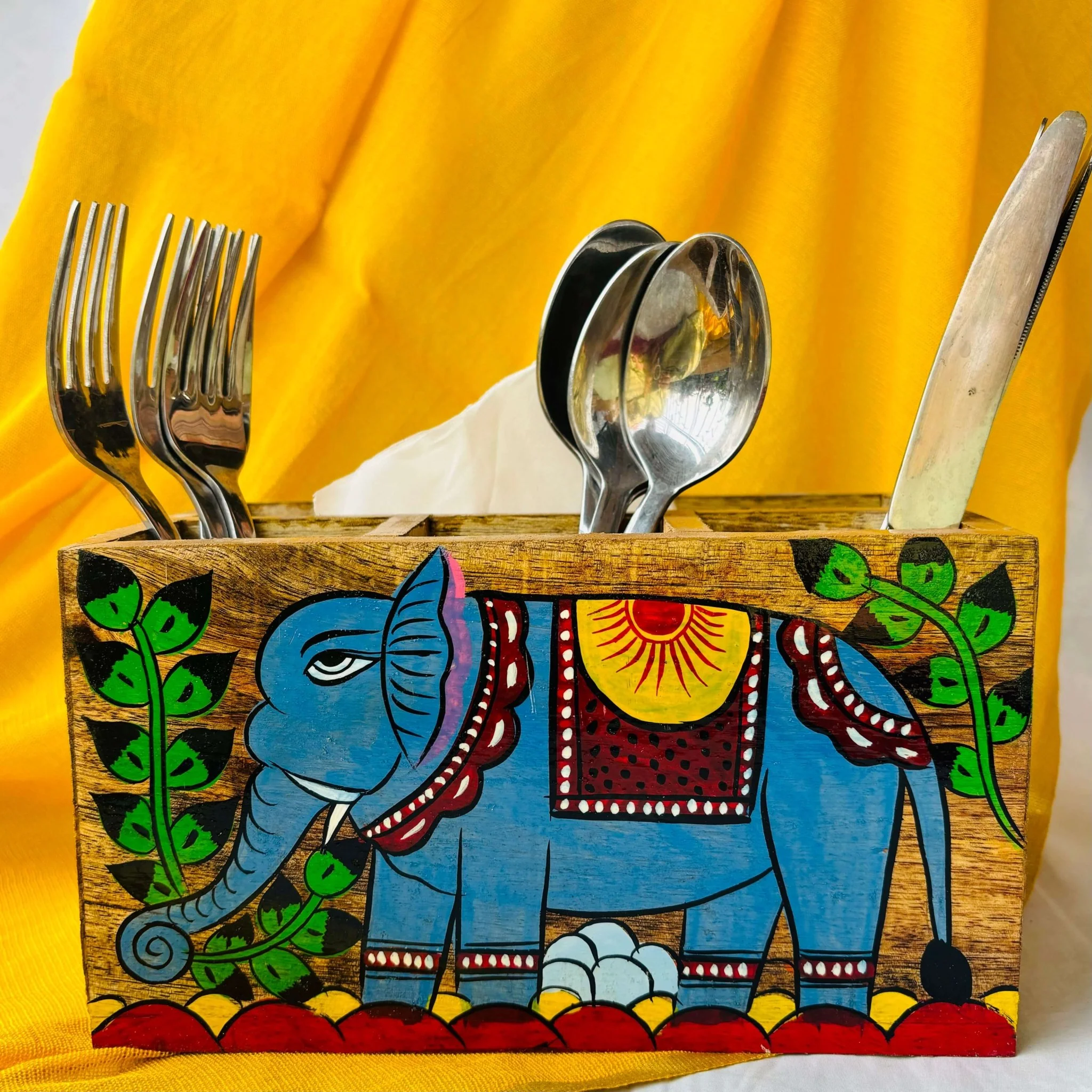 Gajanand Wooden Multipurpose Holder | Pen Stand | Cutlery Stand | Table Decor