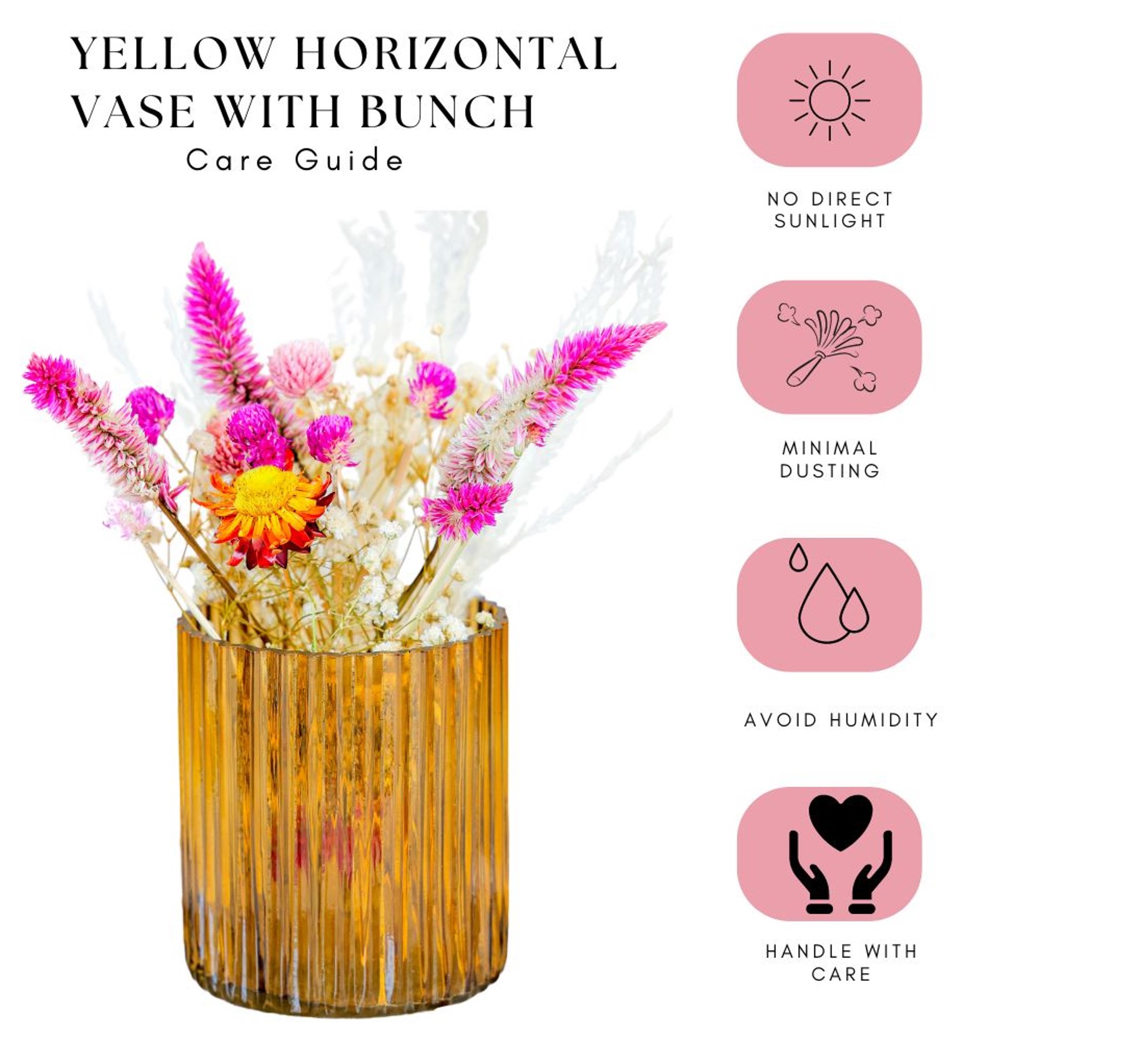 Yellow Horizontal Vase with Garden Dried Flowers Bunch thumbnail 4