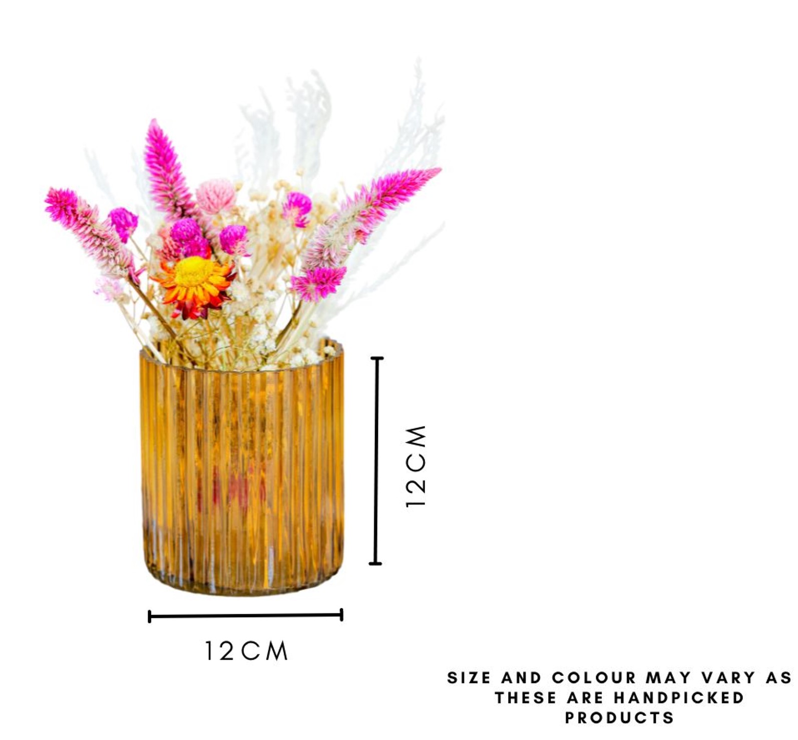 Yellow Horizontal Vase with Garden Dried Flowers Bunch thumbnail 3