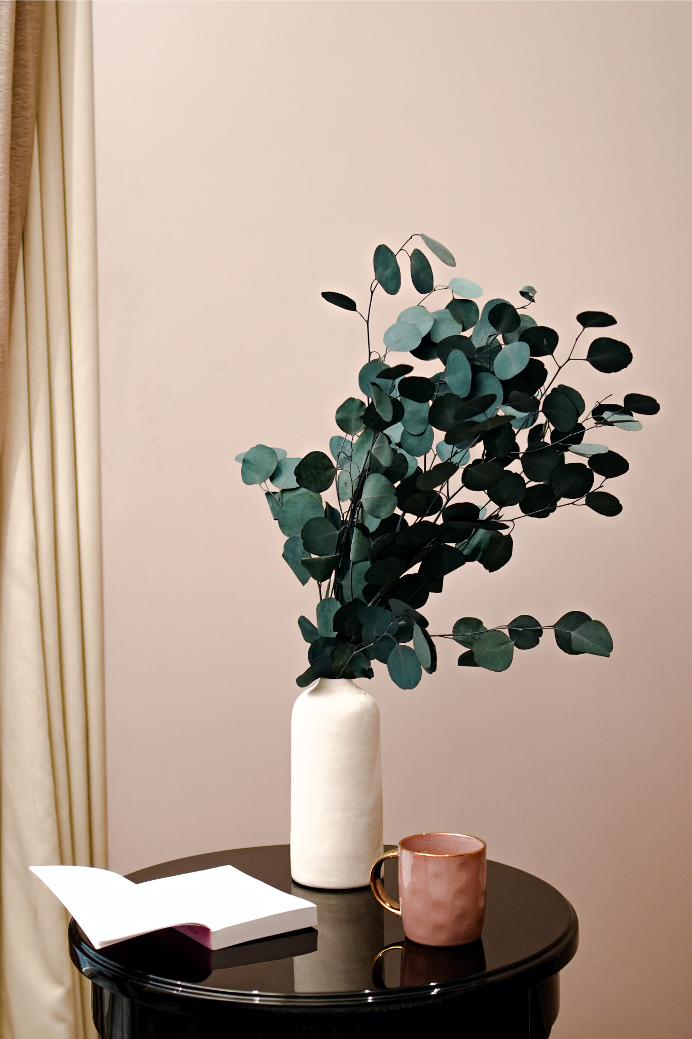 White Long Vase with Million Dollar Eucalyptus | Dried Flowers | Home Decor