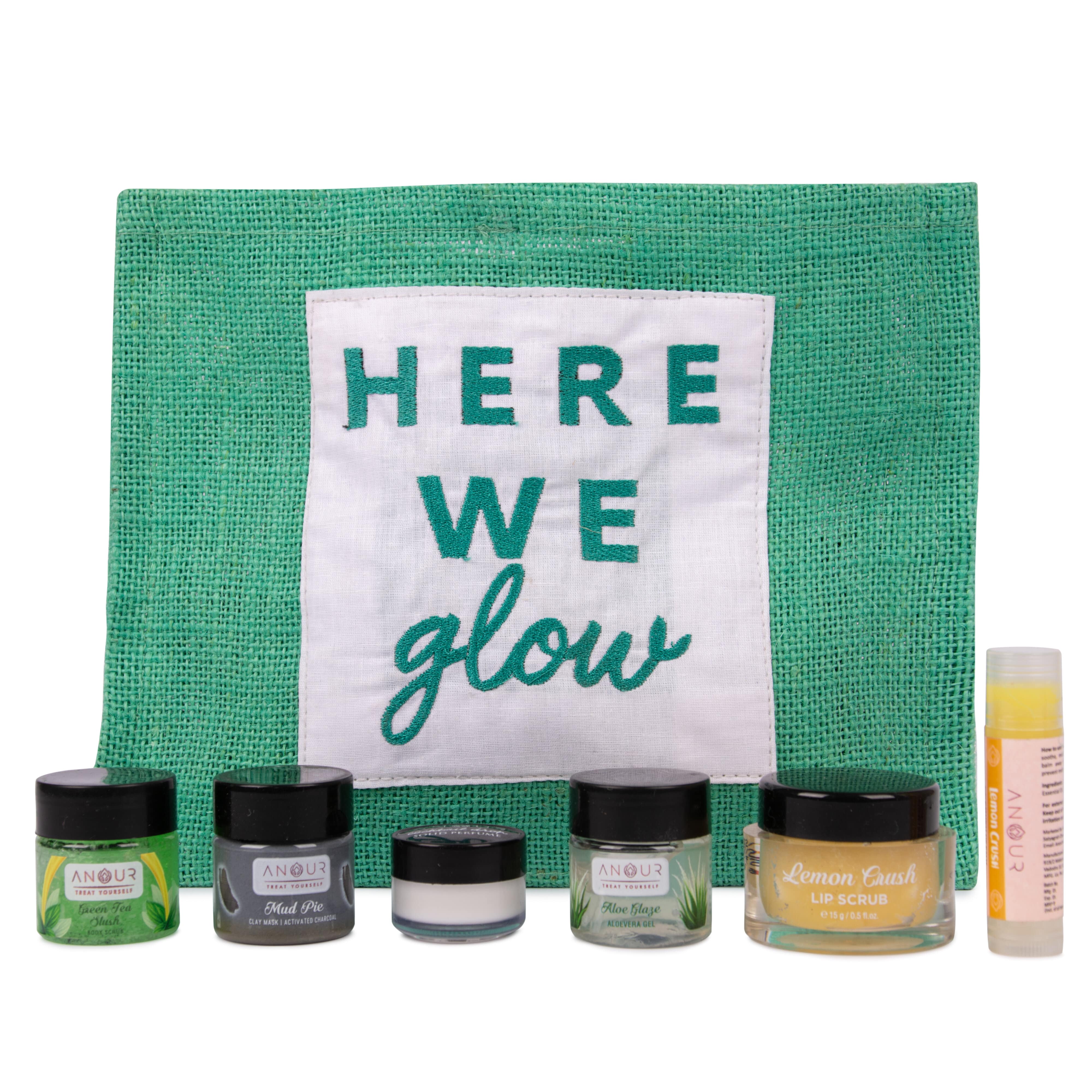 Skincare Travel Kit | Set of 6 Mini Products | Lip Balm | Lip Scrub | Perfume | Aloe Vera Gel | Green Tea Scrub | Clay Mask