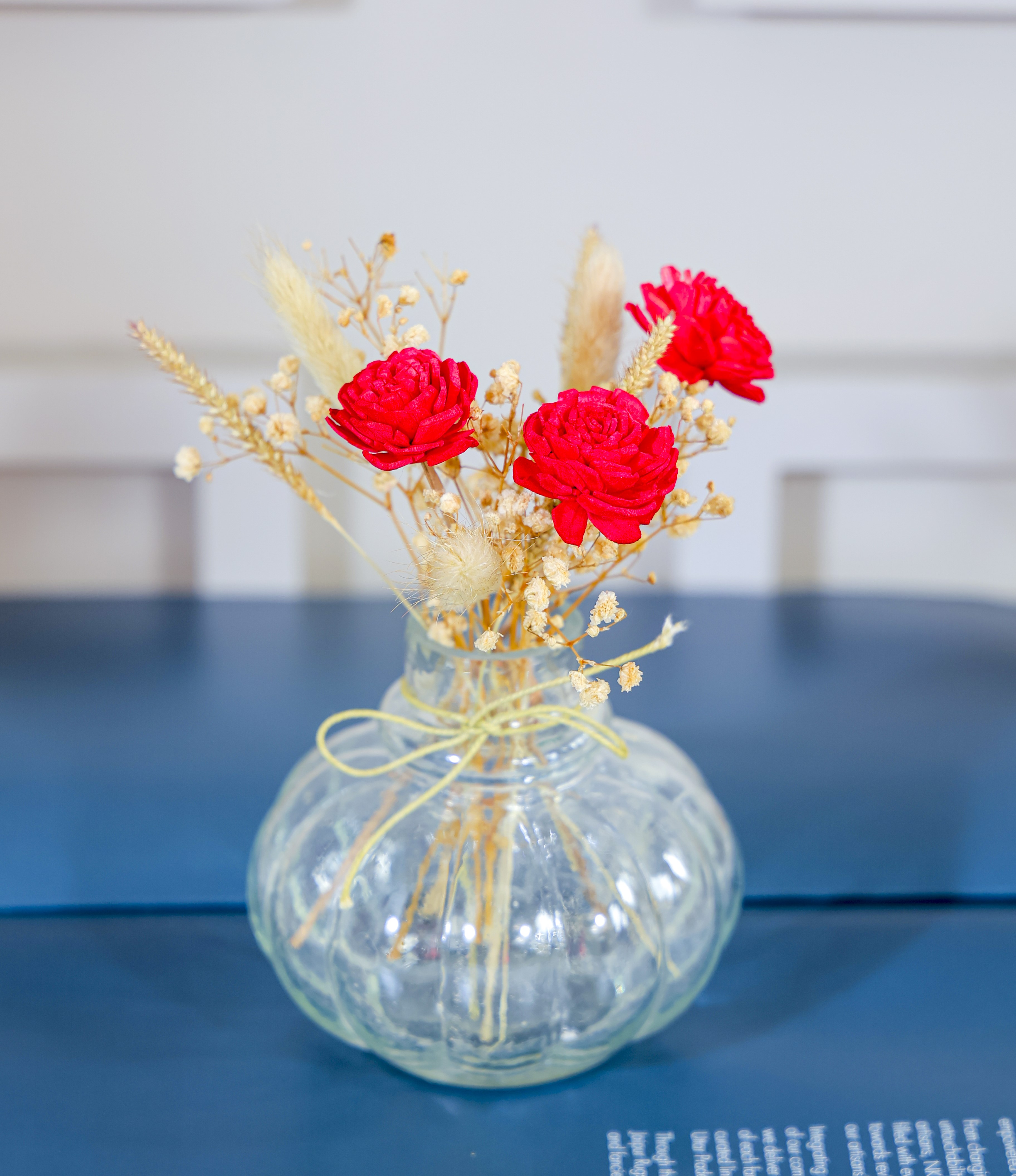 Heartfelt Gift Set | Heart Mugs Set of 2 | Glass Vase | Red Velvet Dried Flowers Bunch | Dried Flower Card thumbnail 2