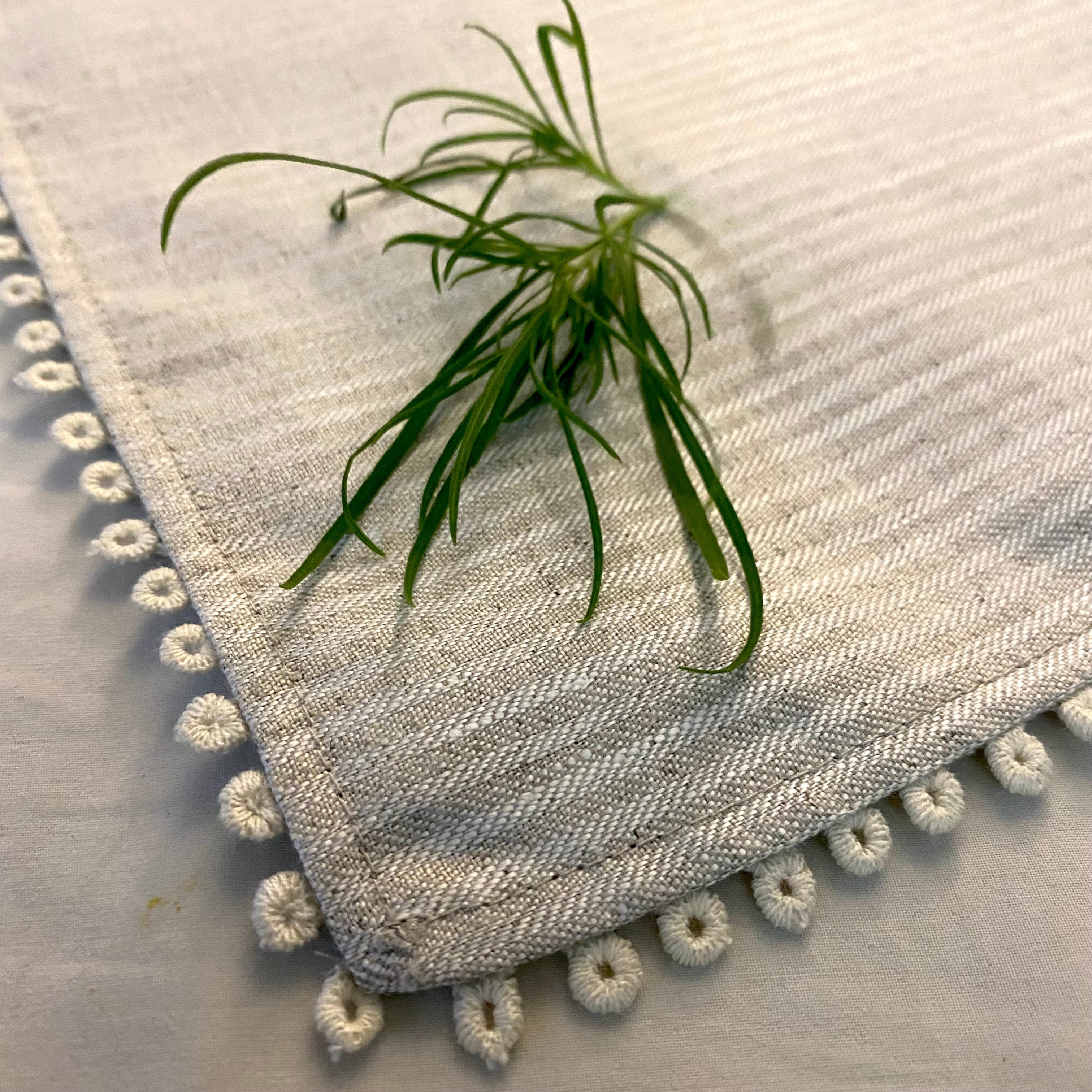 Kshiti Napkin Set | 100% Hemp Table Mats with Lace Detailing | Set of 4/6 - alternate view