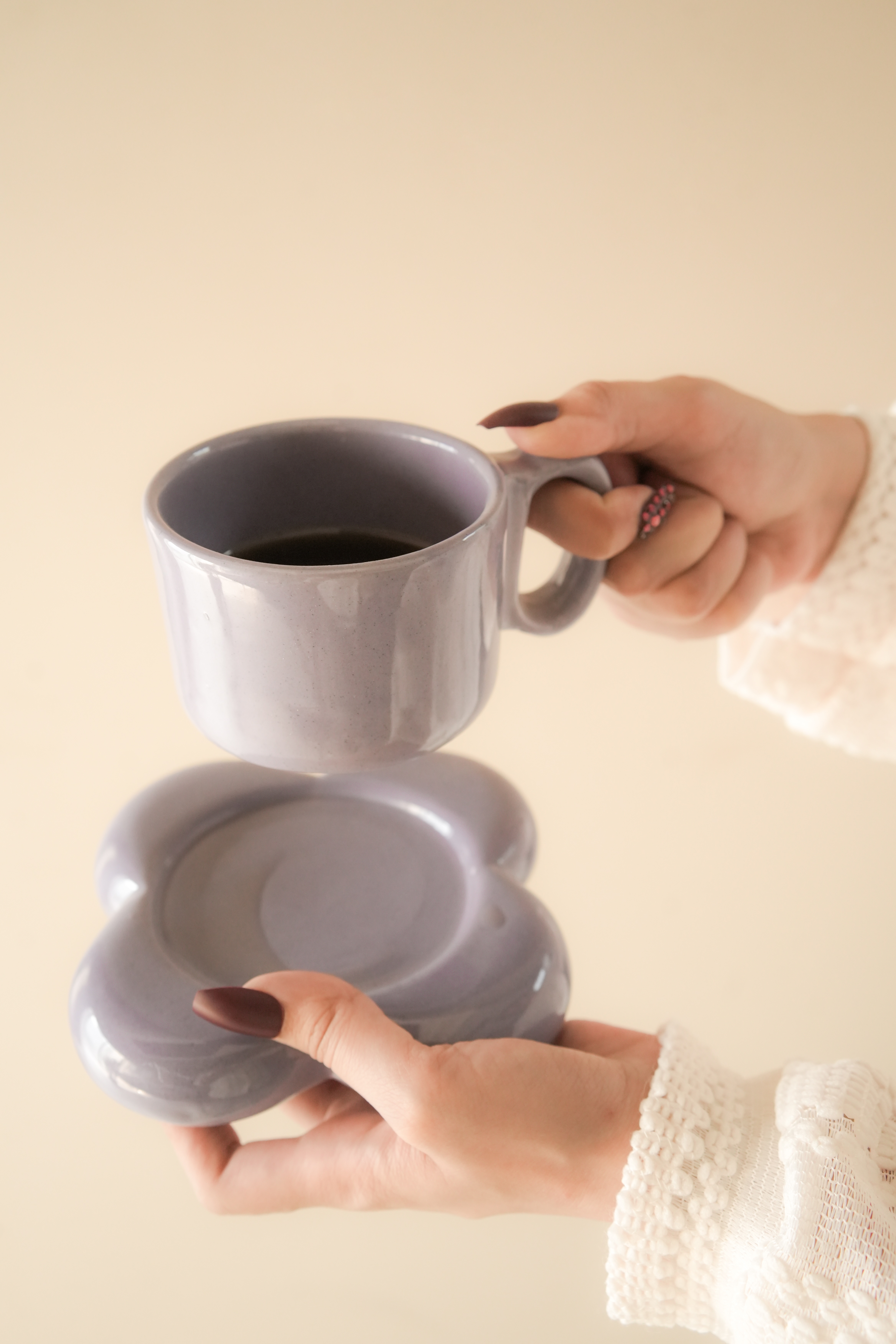 Handmade Floral Espresso Cup Saucer Set-Liliac thumbnail 3