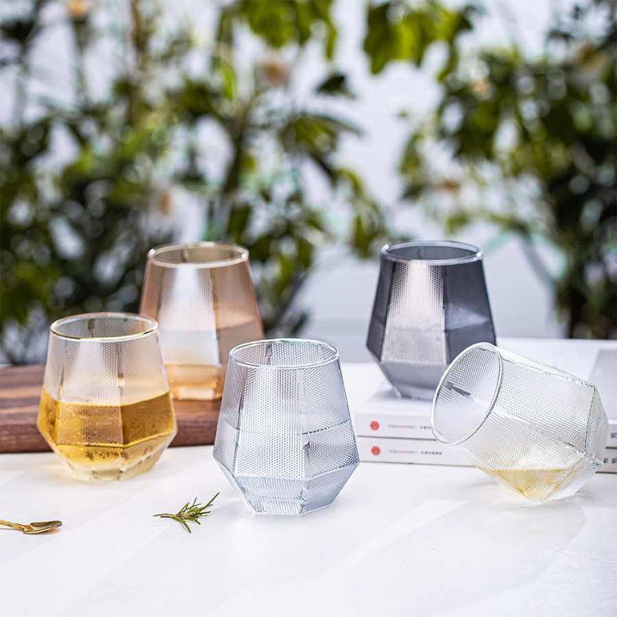 Textured Hexa Glass Tumblers | Set of 6 | 310ML | Geometric | Everyday Use