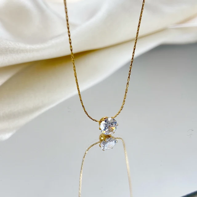 Minimal Single CZ Diamond Pendant Necklace | Affordable | 18K Gold Plated thumbnail 2