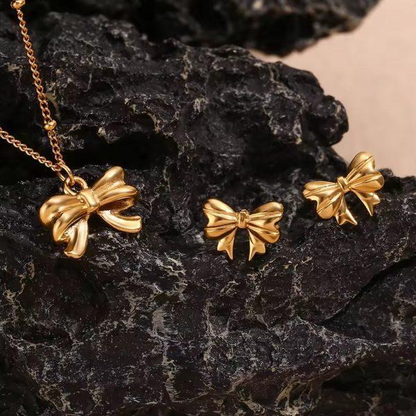 Bow Necklace & Earrings Combo | Jewellery Set | 18k Gold Plated