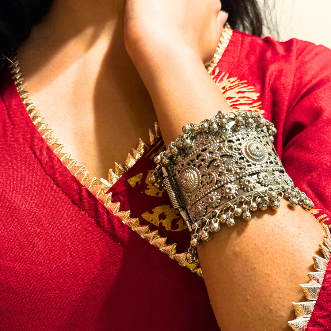 Maharani Silver Cuff Bracelet | Silver Oxidised Jewellery | Adjustable