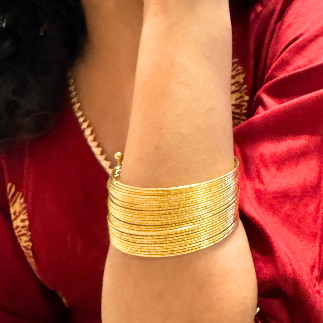 Gold Stacked Up Bangles Cuff | Medium Size - alternate view