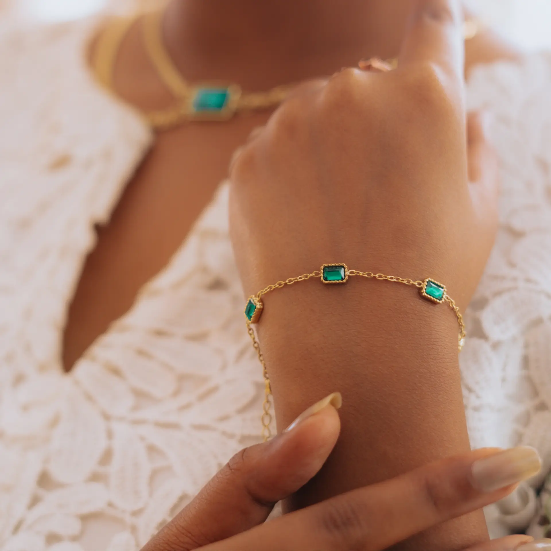 Crystalline Emerald Bracelet | 18K Gold Plated