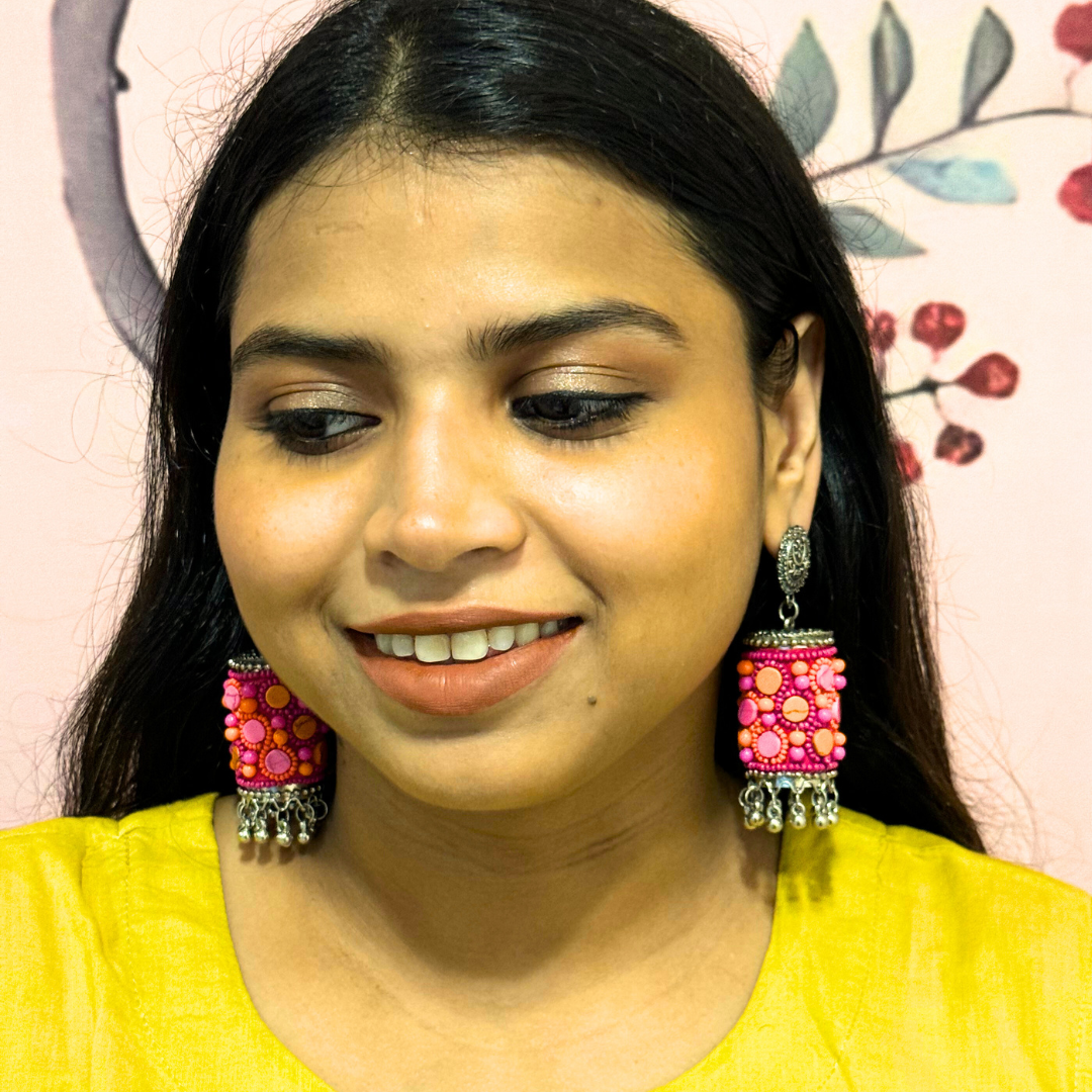 Sayoni Beaded Earrings | Silver Oxidised Jhumkas