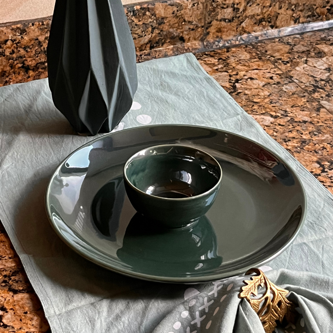 Deep Green Plate and Bowl Set | Set of Two