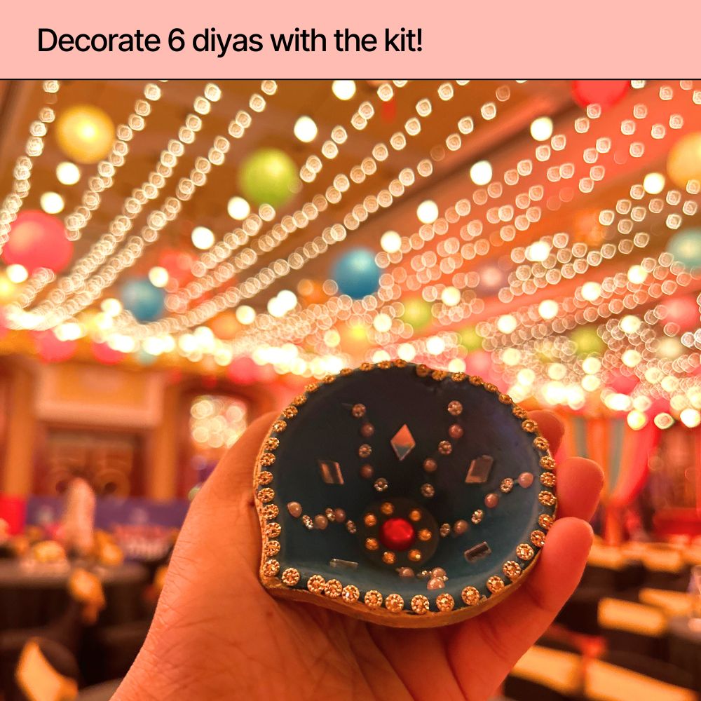 DIY Diya Decoration Kit | Set of 6 Diyas & Decoratives | Diwali Gift thumbnail 3