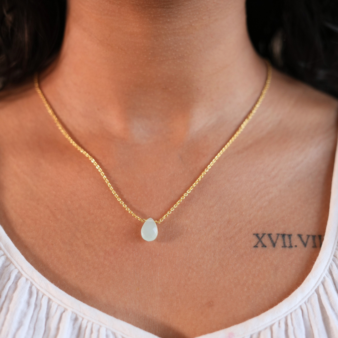 Aqua Calcite Drop Necklace | Healing & Positivity Stone | 18k Gold Plated