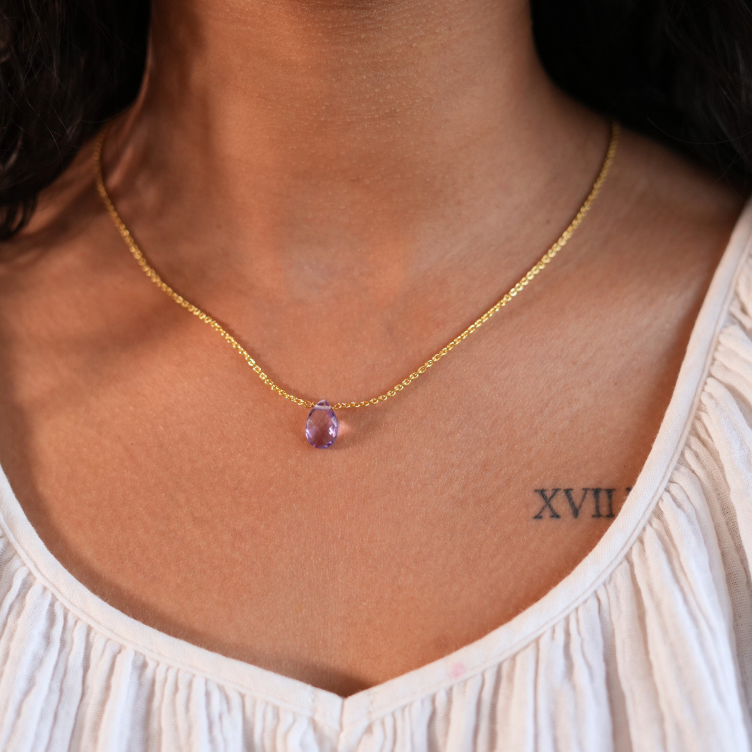 Amethyst Drop Necklace | Healing Stone | 18k Gold Plated