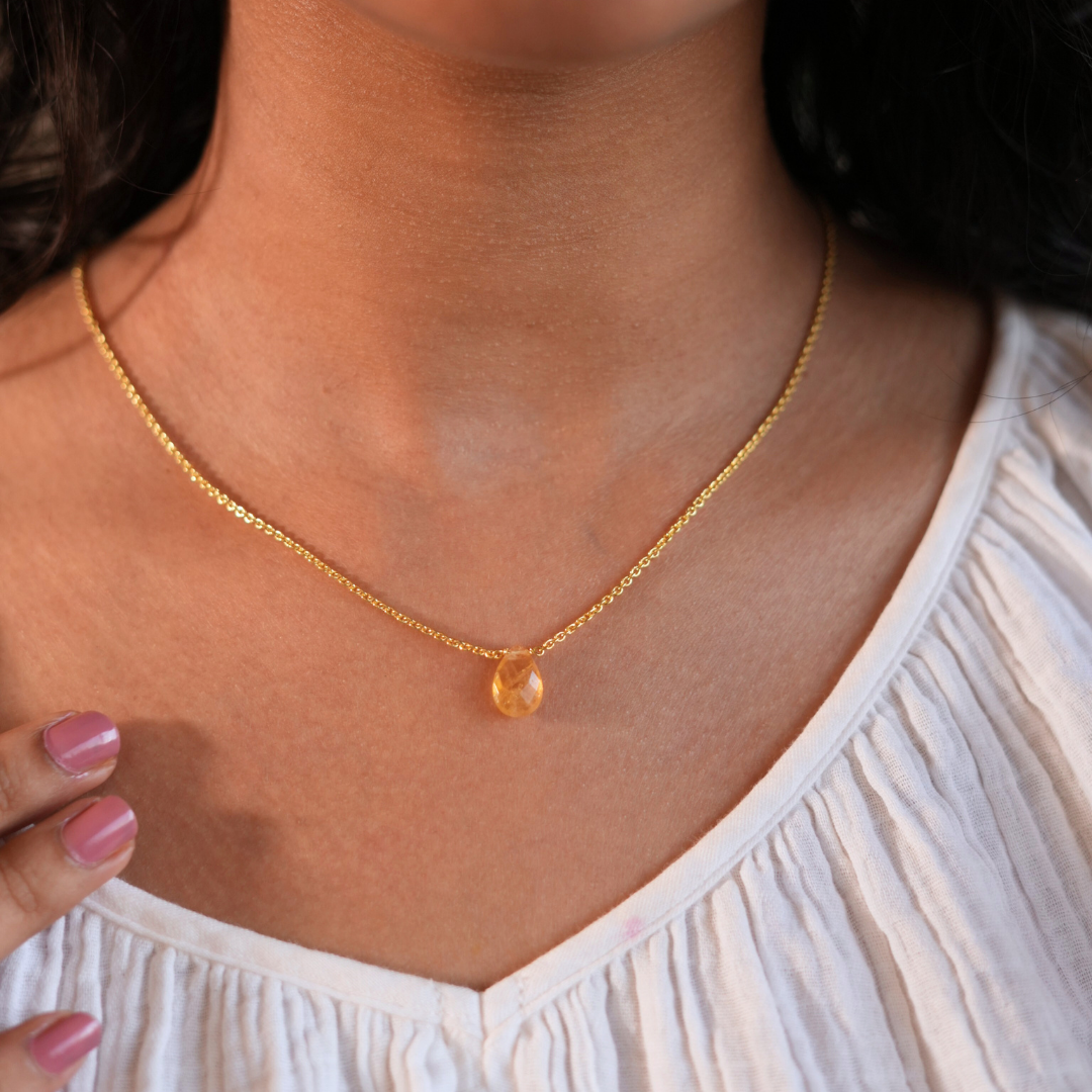 Citrine Drop Necklace | Healing & Manifesting Stone | 18k Gold Plated