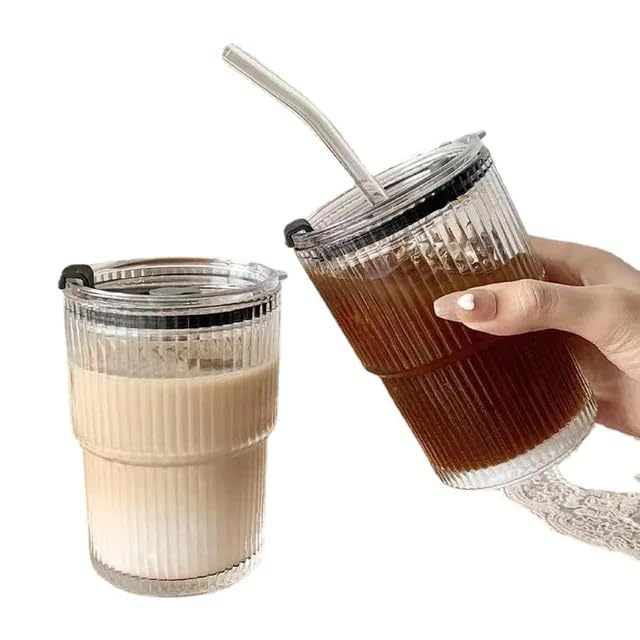 Ribbed Glass Coffee Tumbler | 1 Pc | 400ml | Travel Friendly - alternate view