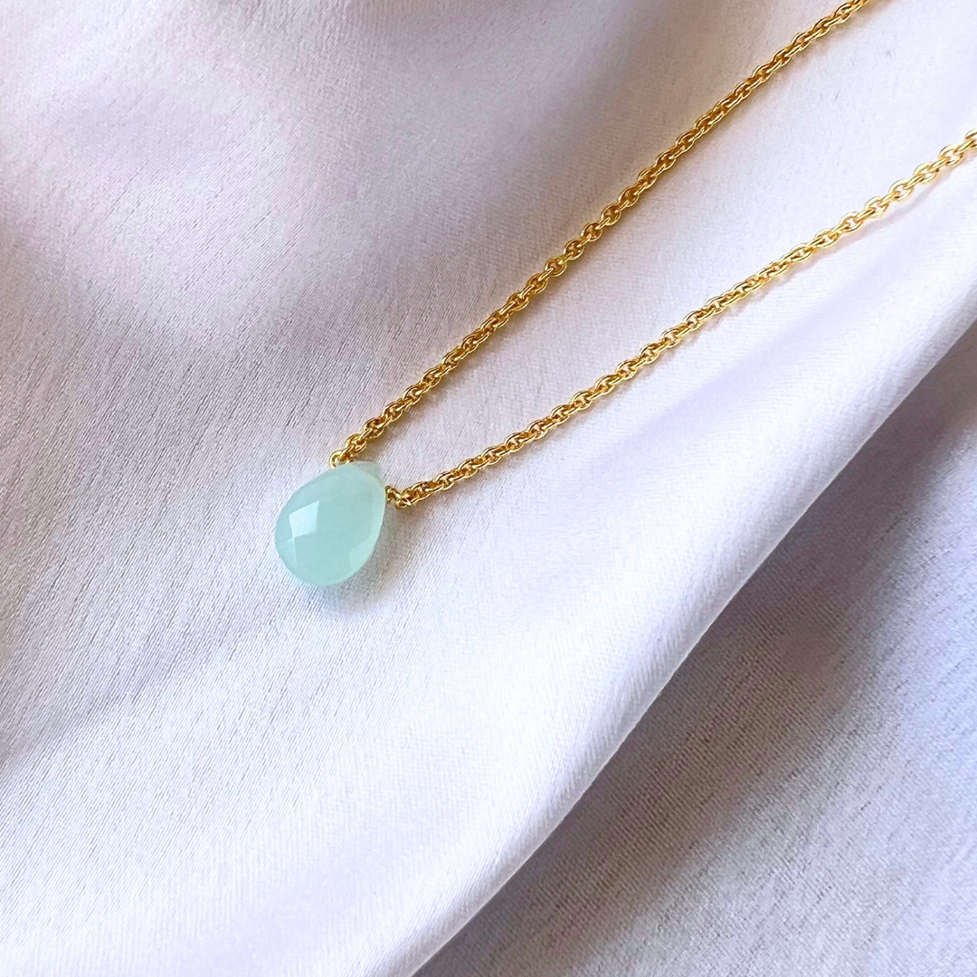 Aqua Calcite Drop Necklace | Healing & Positivity Stone | 18k Gold Plated thumbnail 2