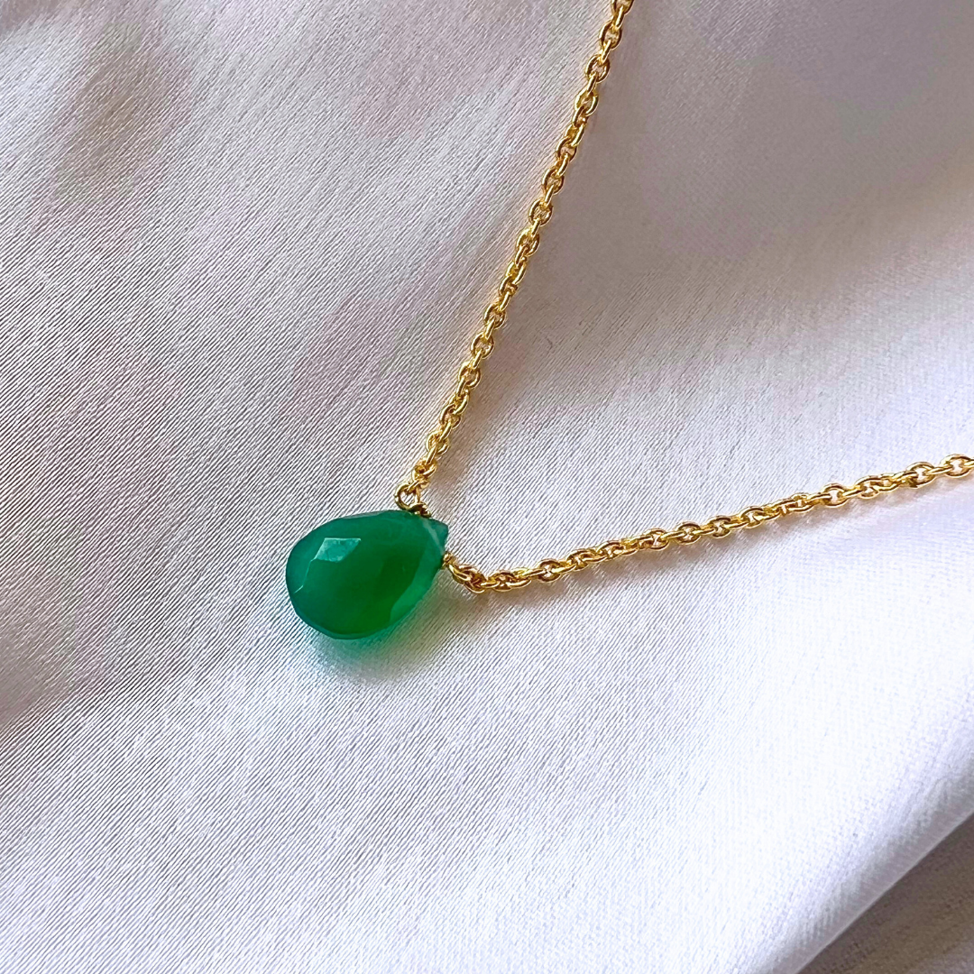 Green Onyx Drop Necklace | Healing Jewellery | Emotional Growth Stone | 18k Gold Plated thumbnail 2