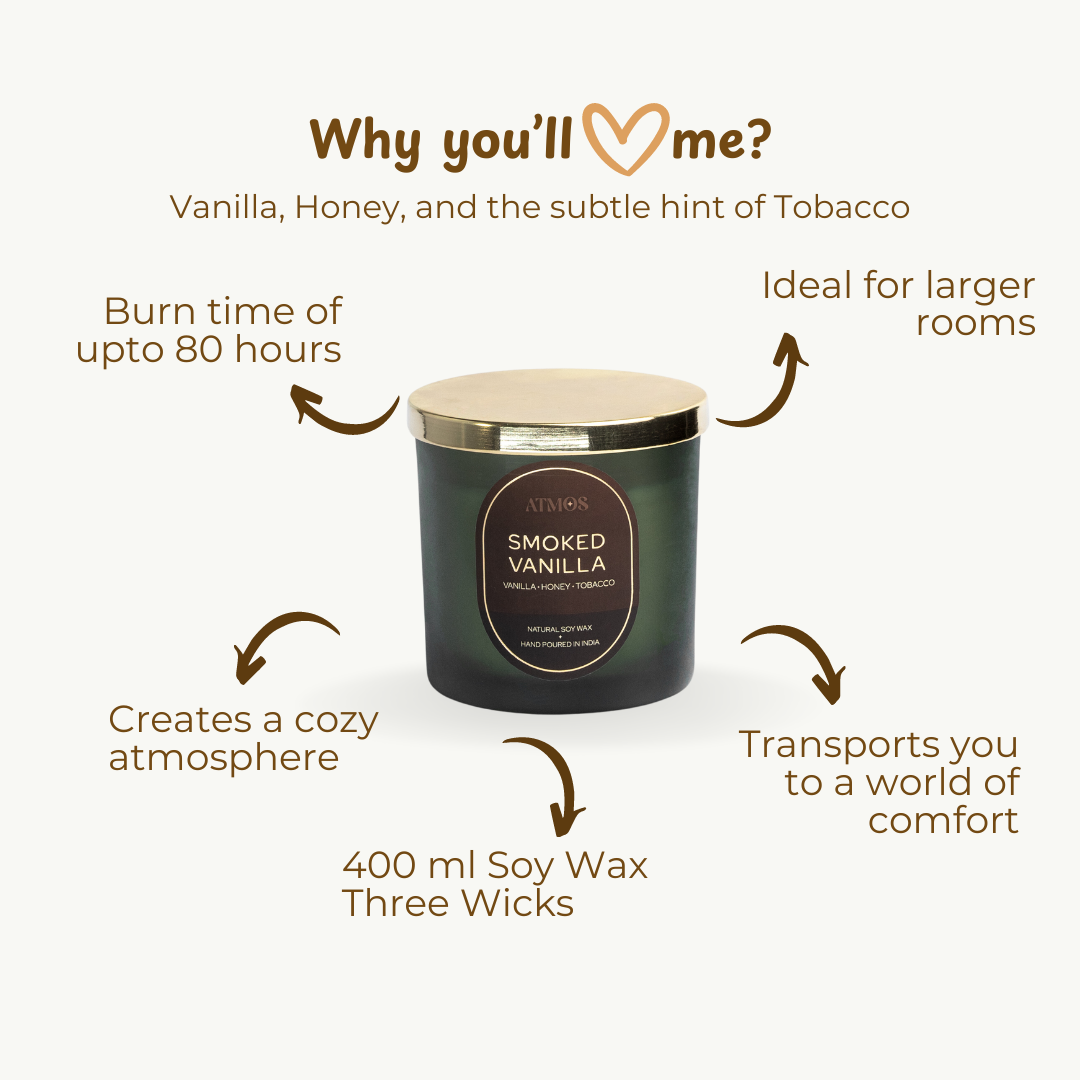 Smoked Vanilla Three Wick Jar Candle | 100% Natural Soy Wax | 400ml thumbnail 2