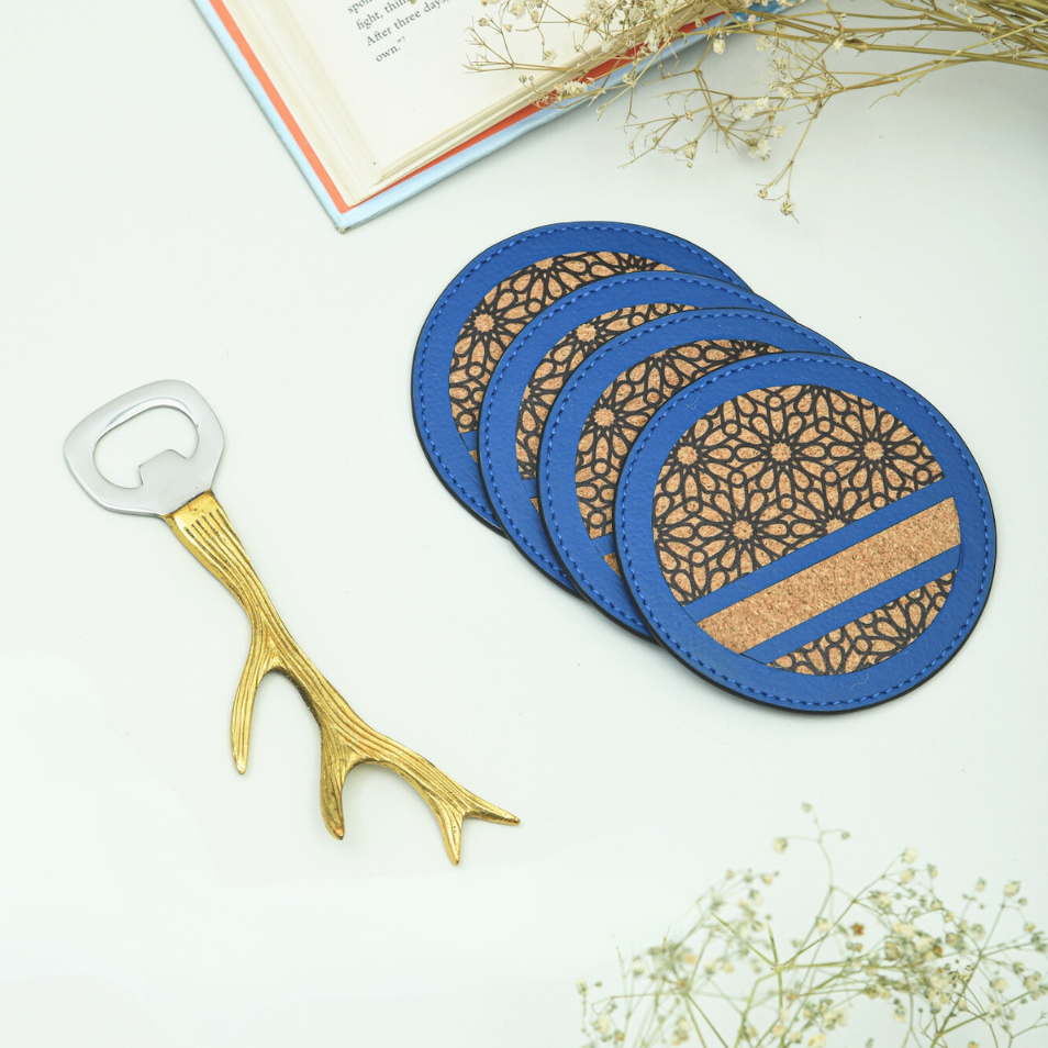 Hostess Hamper | 4 Vegan Leather Coasters with Brass Bottle Opener thumbnail 5