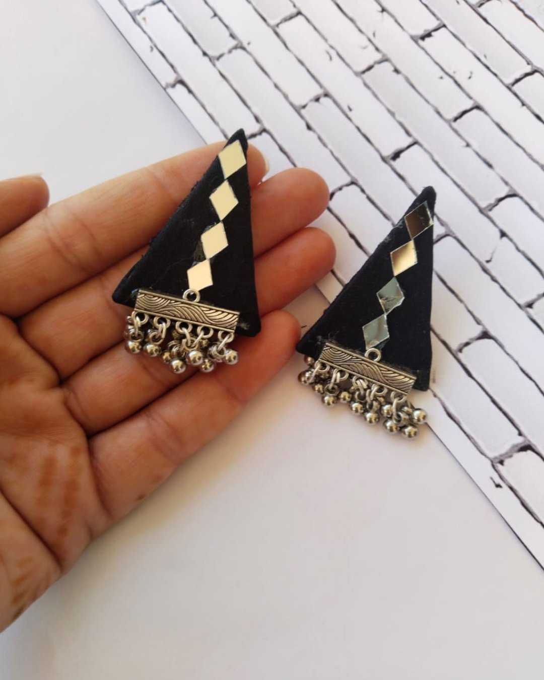 Black Mirror Triangular Studs Earrings thumbnail 2