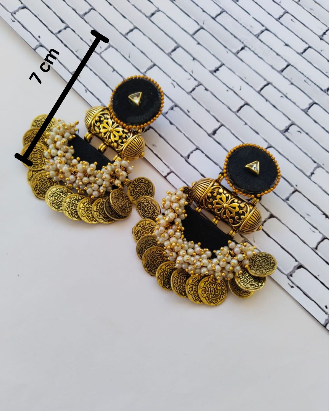 Black Golden Coins Beaded Jhumka Earrings thumbnail 3